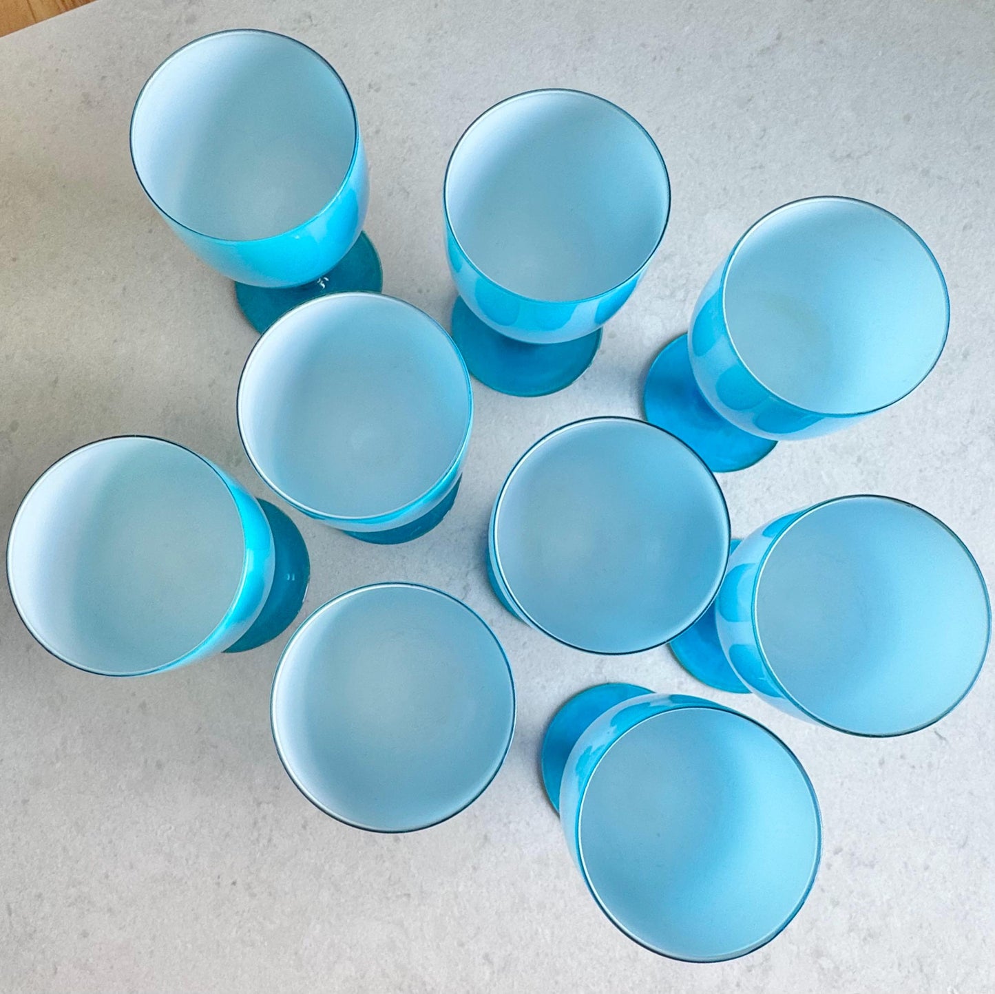 Vintage Carlo Moretti Crysta Blue Cased Glasses - Set of 9 Goblets