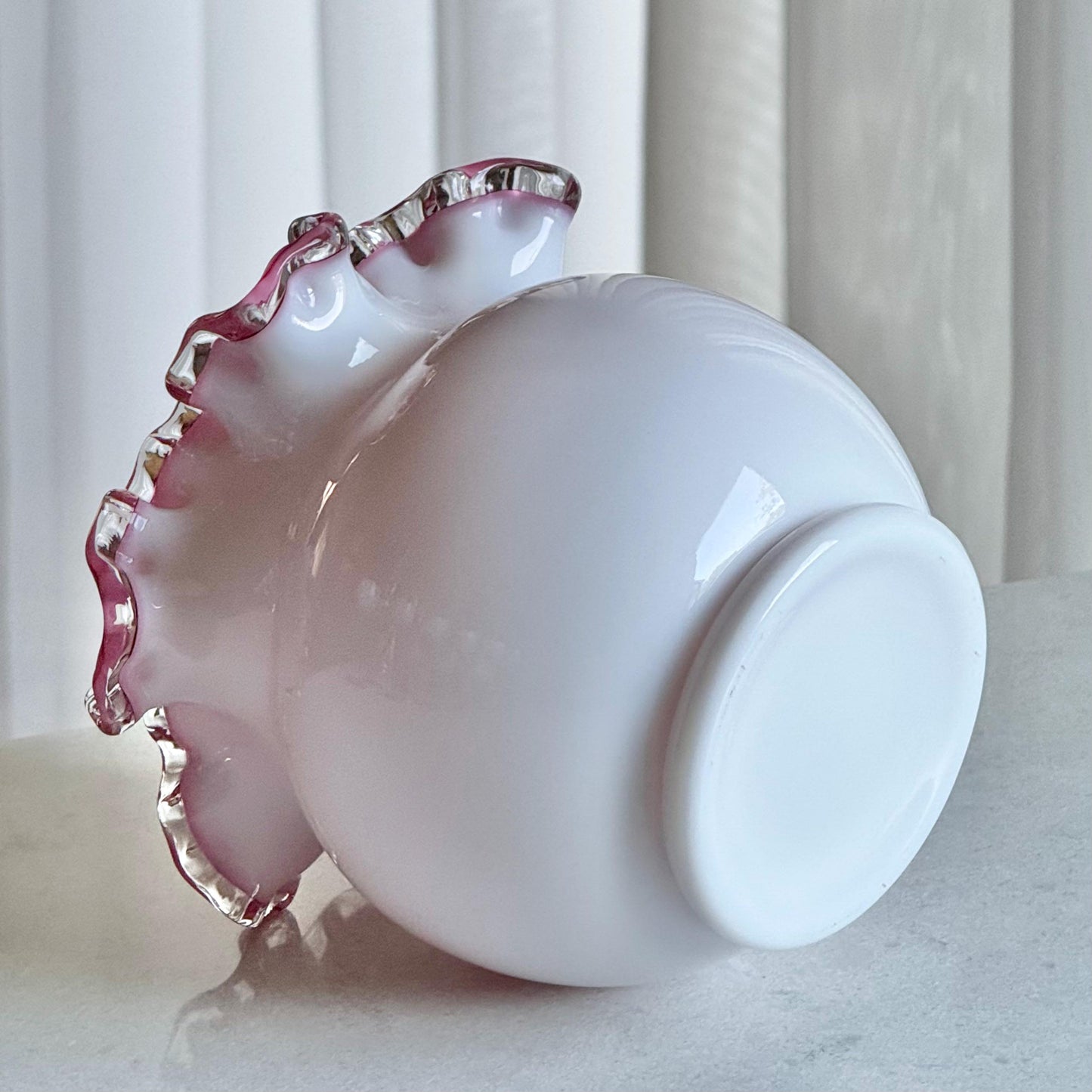 Vintage Fenton Silver Crest Rose Pink Ruffled Vase