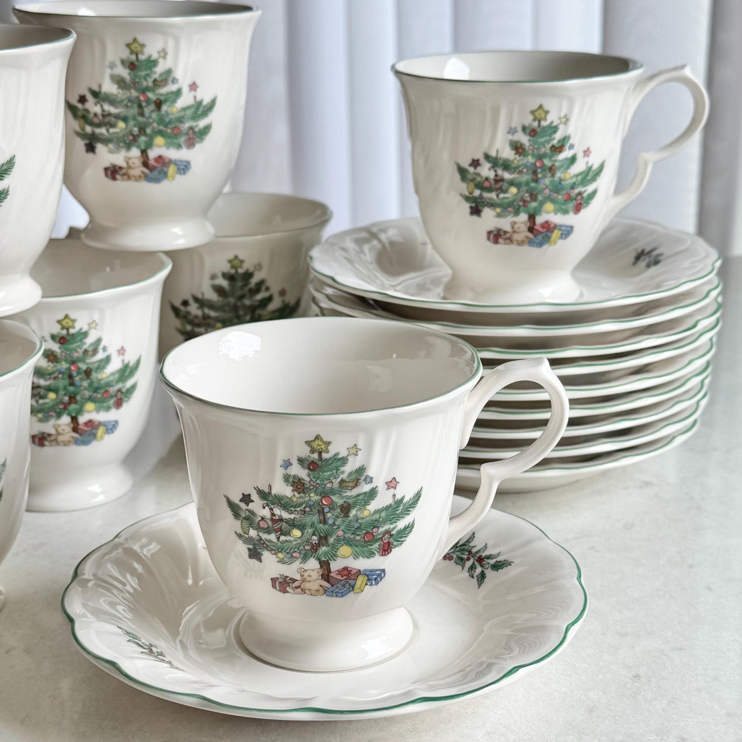 Vintage Nikko Happy Holidays Cups and Saucers - 10 sets, 20 pieces total