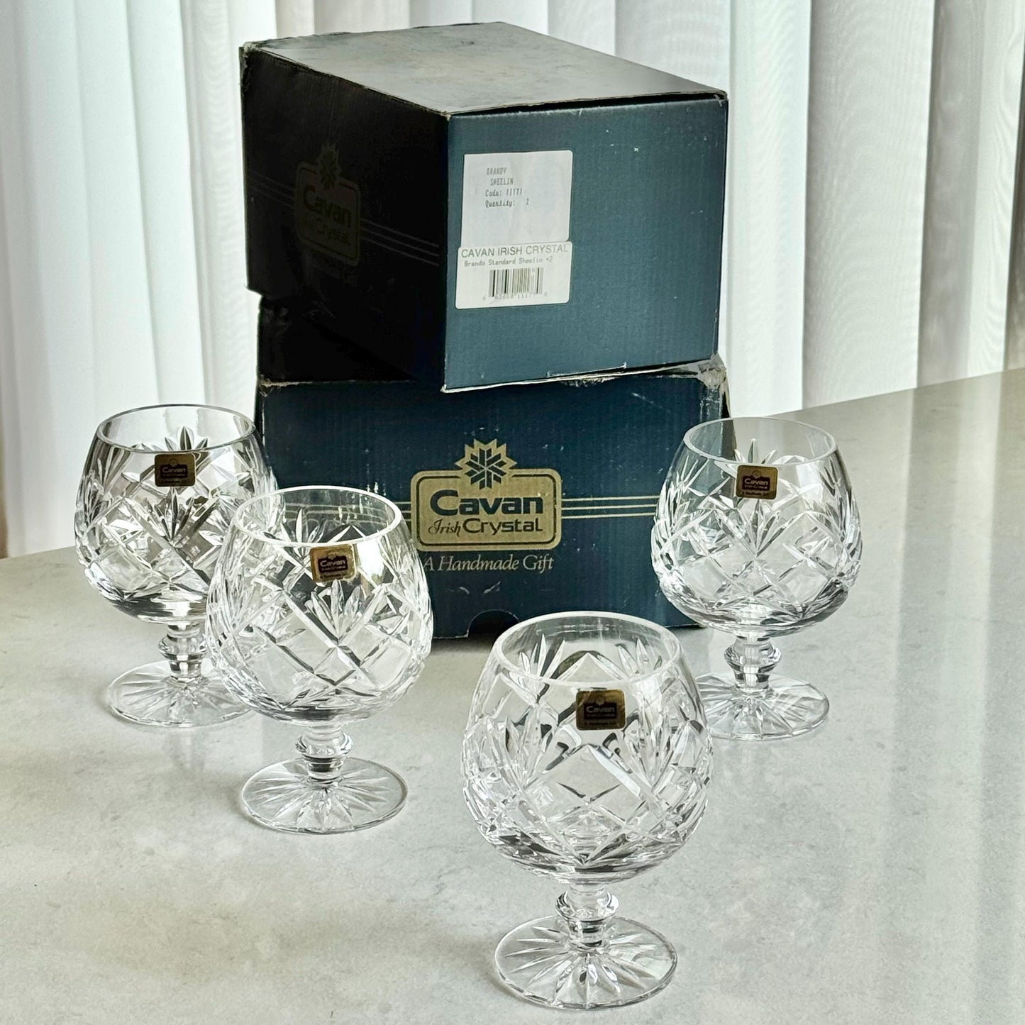 Vintage Irish Crystal Cavan Sheelin Decanter and Four (4) Glasses