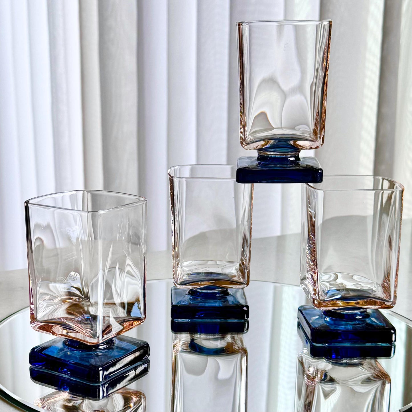 Vintage DiSaronno Pink and Blue Square Glasses - Set of 4
