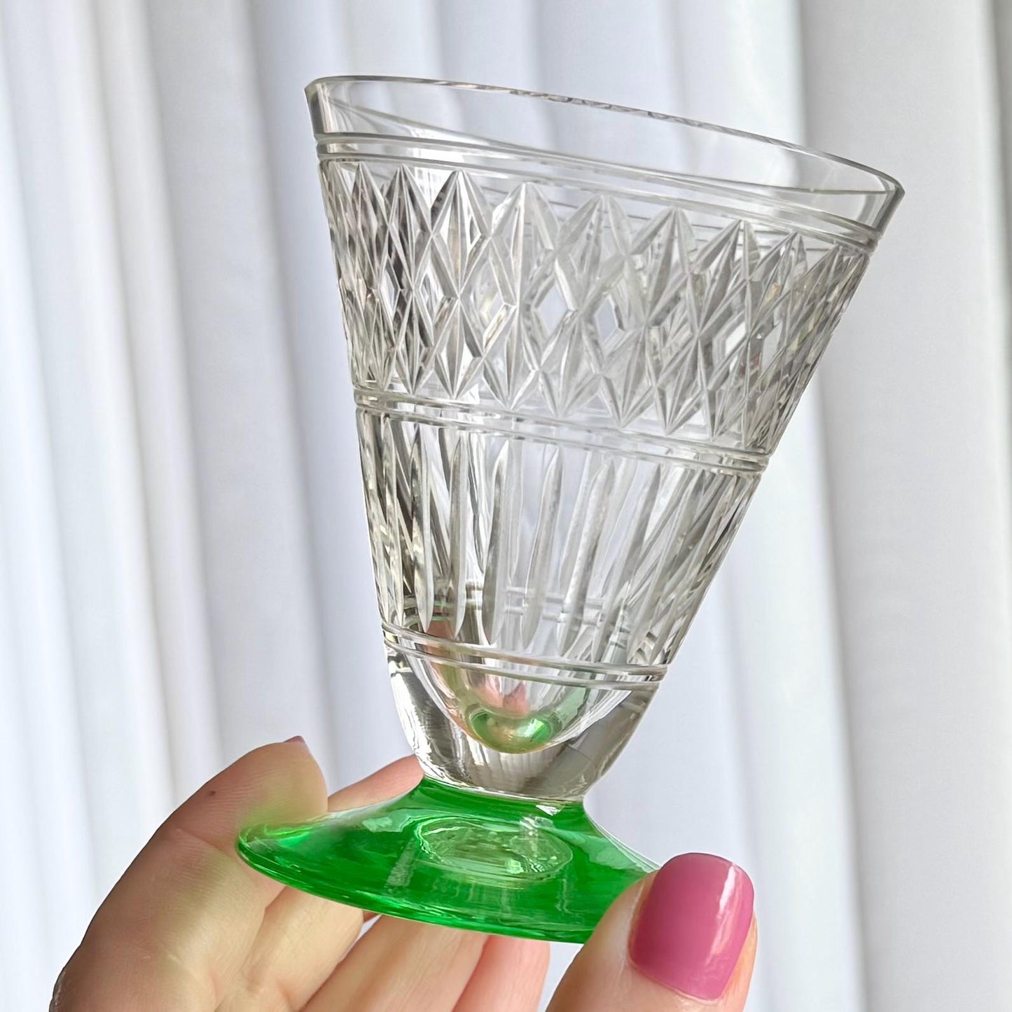 Vintage Green Uranium Footed Glasses - Set of 2