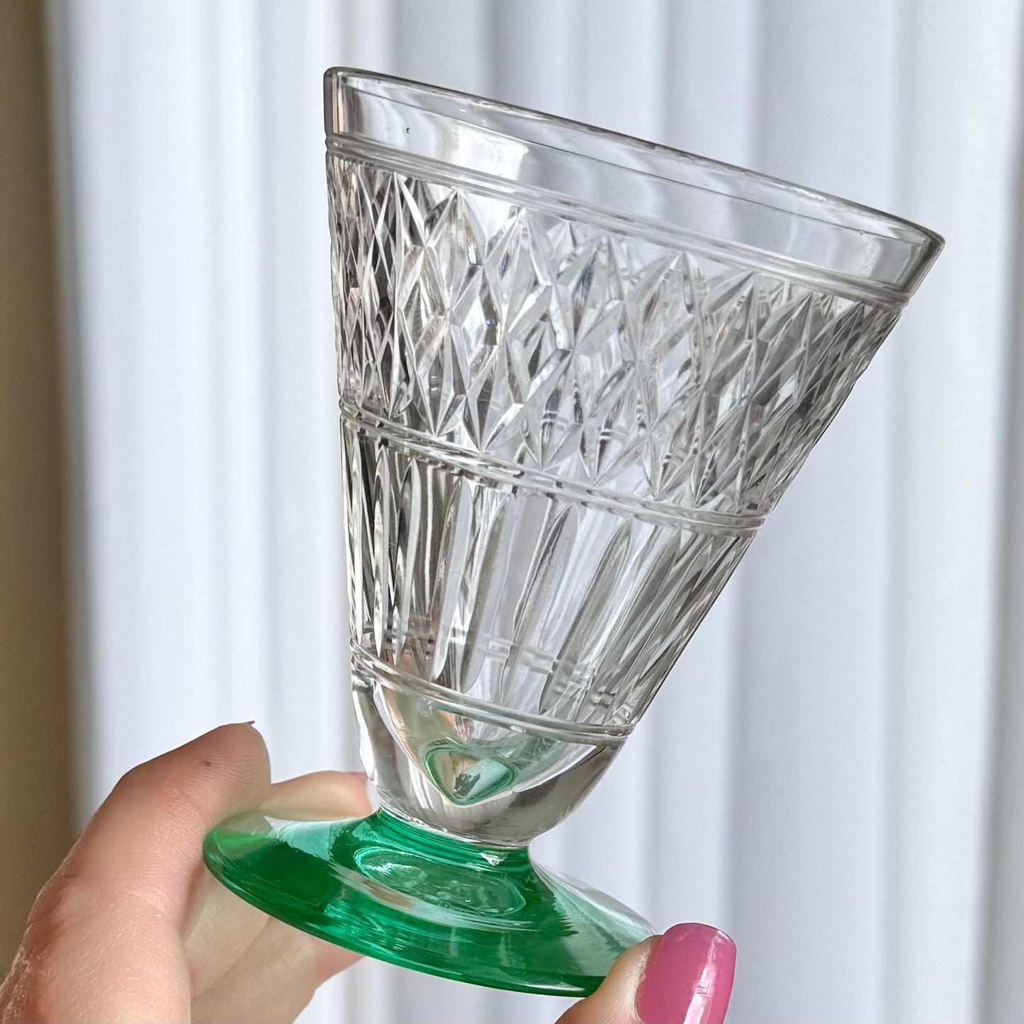 Vintage Green Uranium Footed Glasses - Set of 2