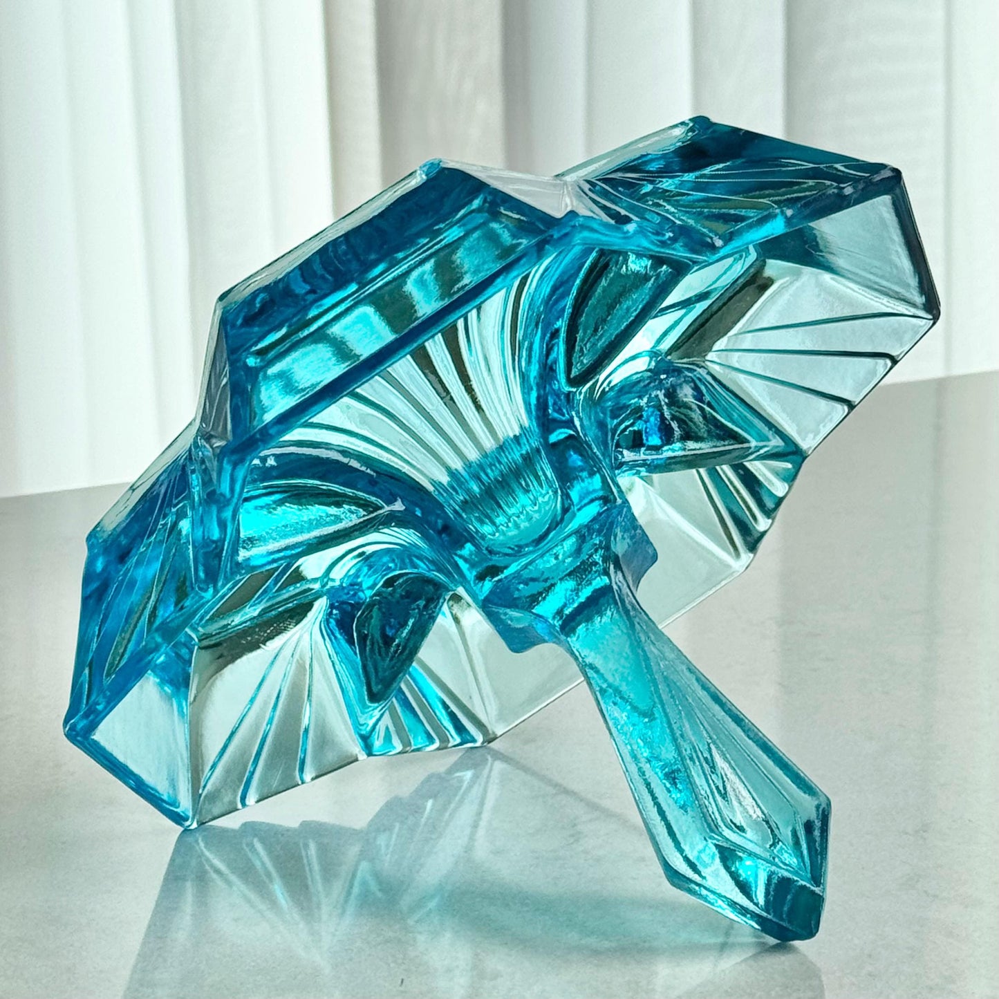 Vintage Indiana Glass Pyramid Blue Four-Part Relish Dish with Center Handle (circa 1974 - 1975)