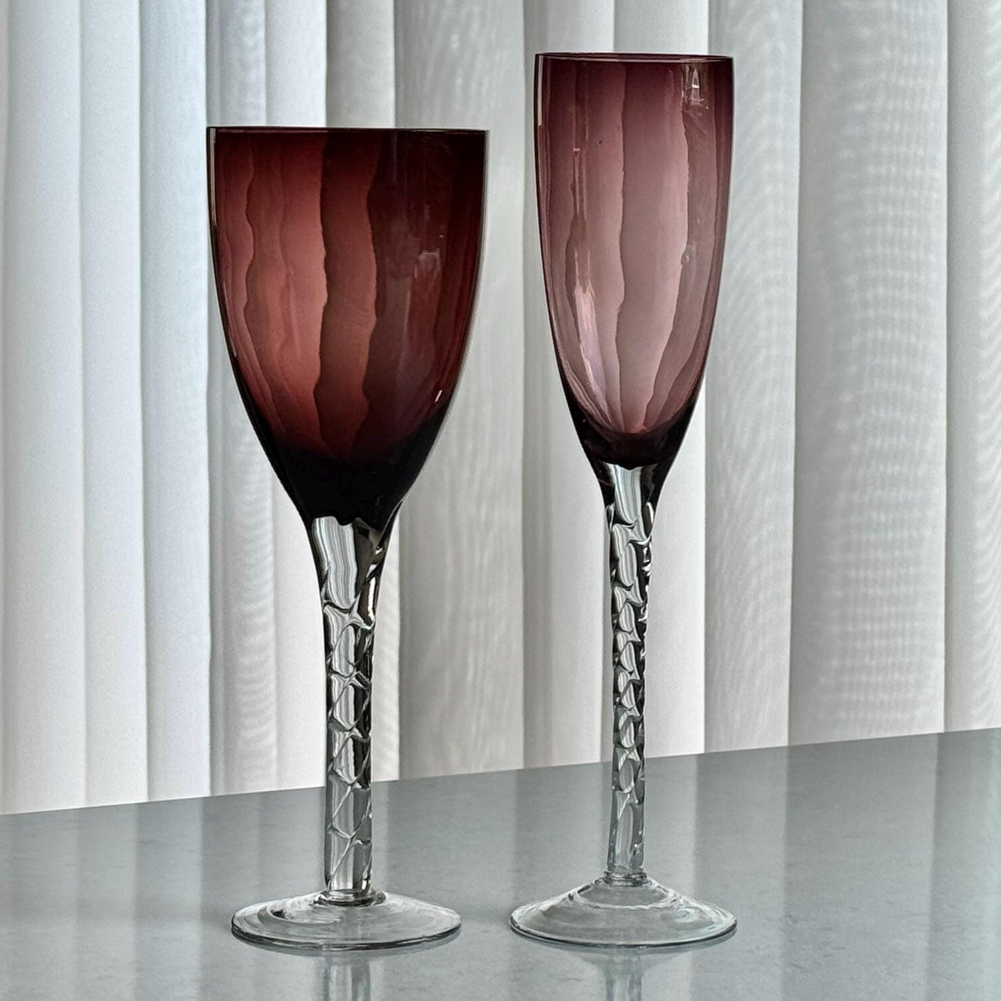 Vintage Amethyst Twisted Stem Glasses - Set o 8