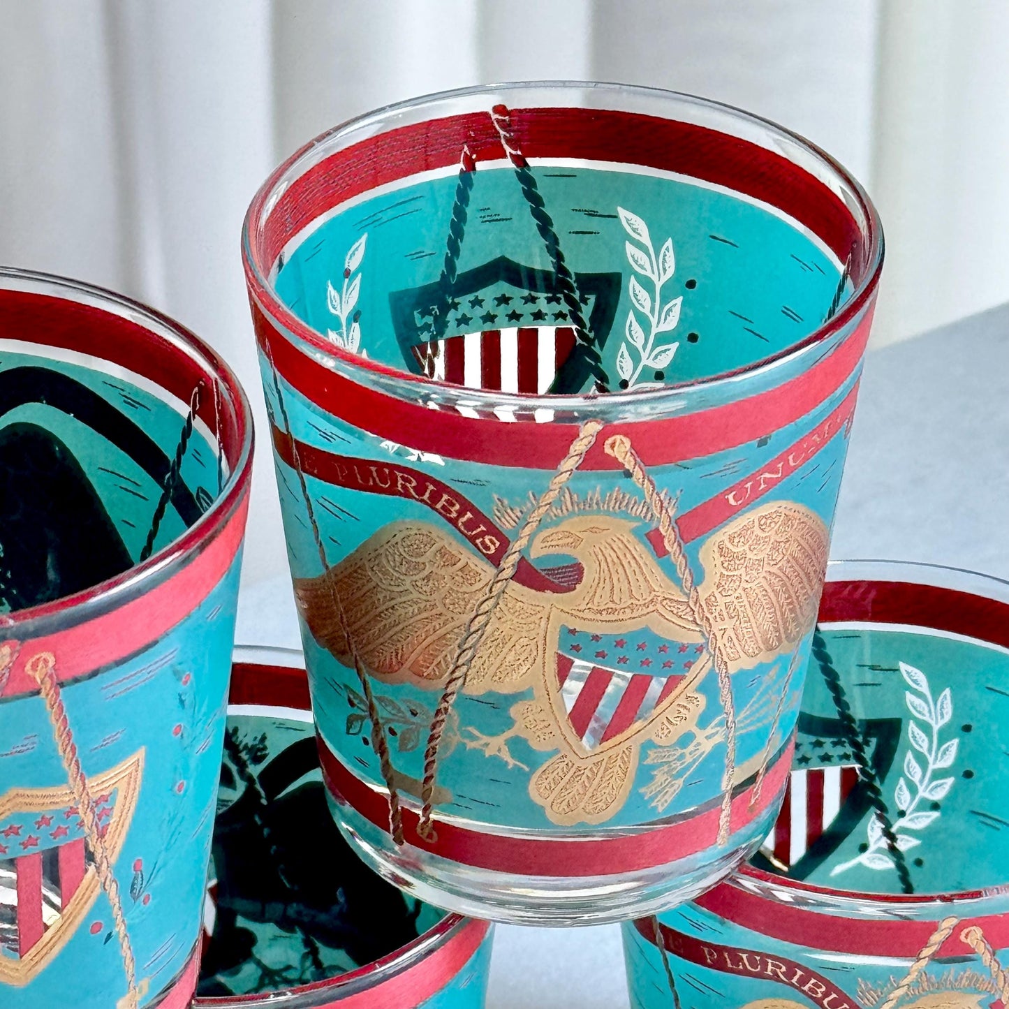 Vintage Cera E Pluribus Unum Regimental Drum Glasses - Set of 5