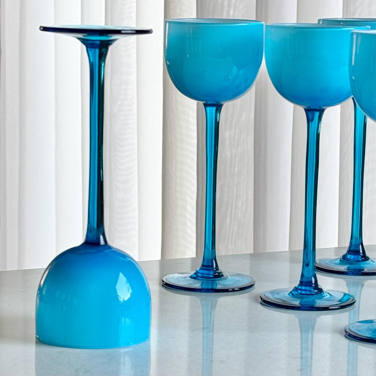 Vintage Carlo Moretti Crysta Blue Cased Glasses - Set of 9
