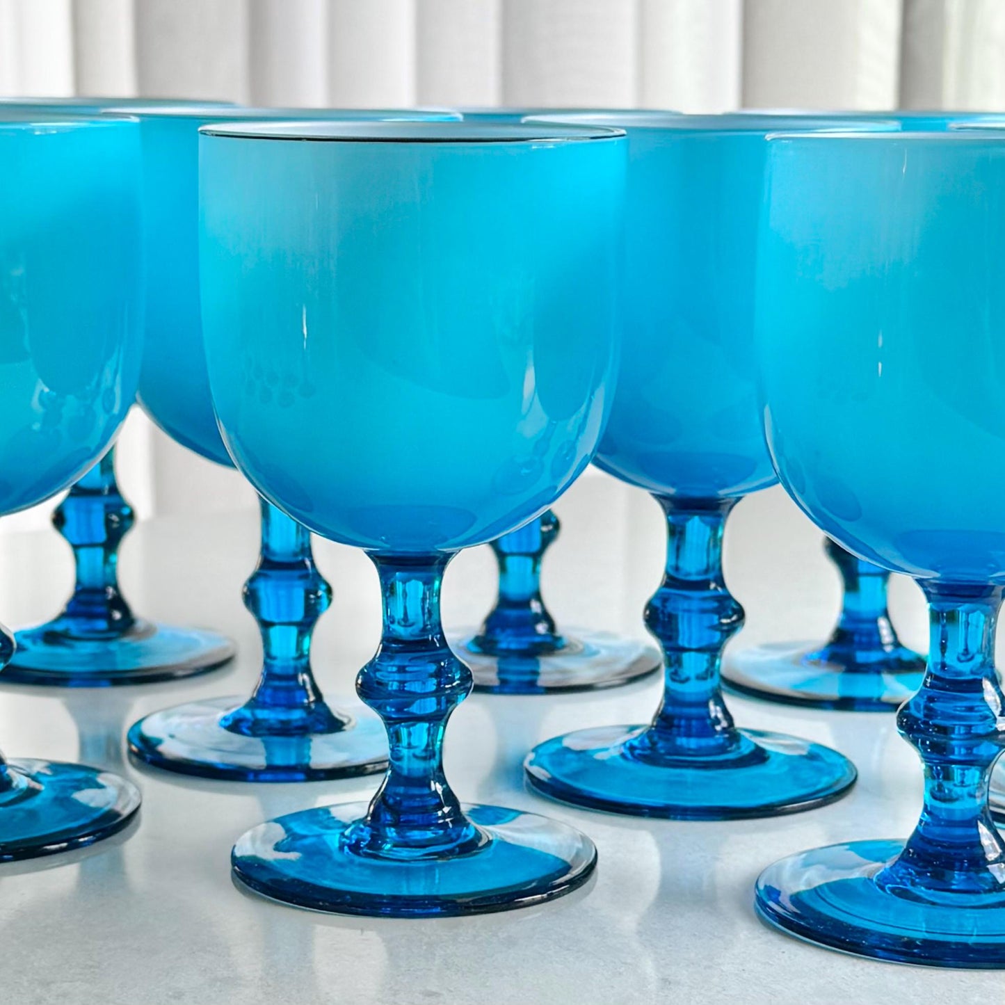 Vintage Carlo Moretti Crysta Blue Cased Glasses - Set of 9 Goblets