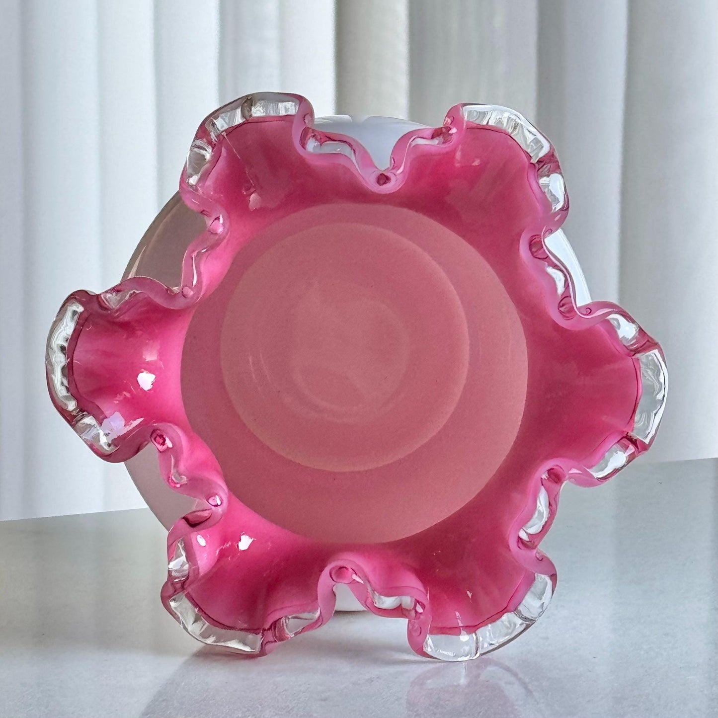 Vintage Fenton Silver Crest Rose Pink Ruffled Vase
