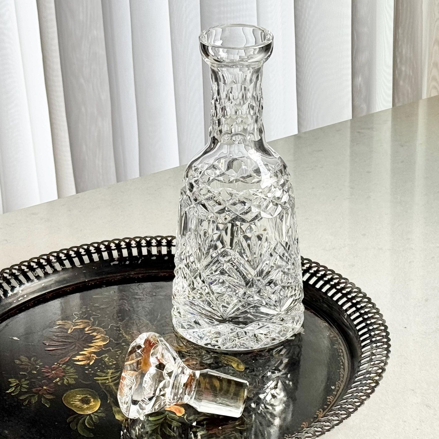 Vintage Irish Crystal Cavan Sheelin Decanter and Four (4) Glasses