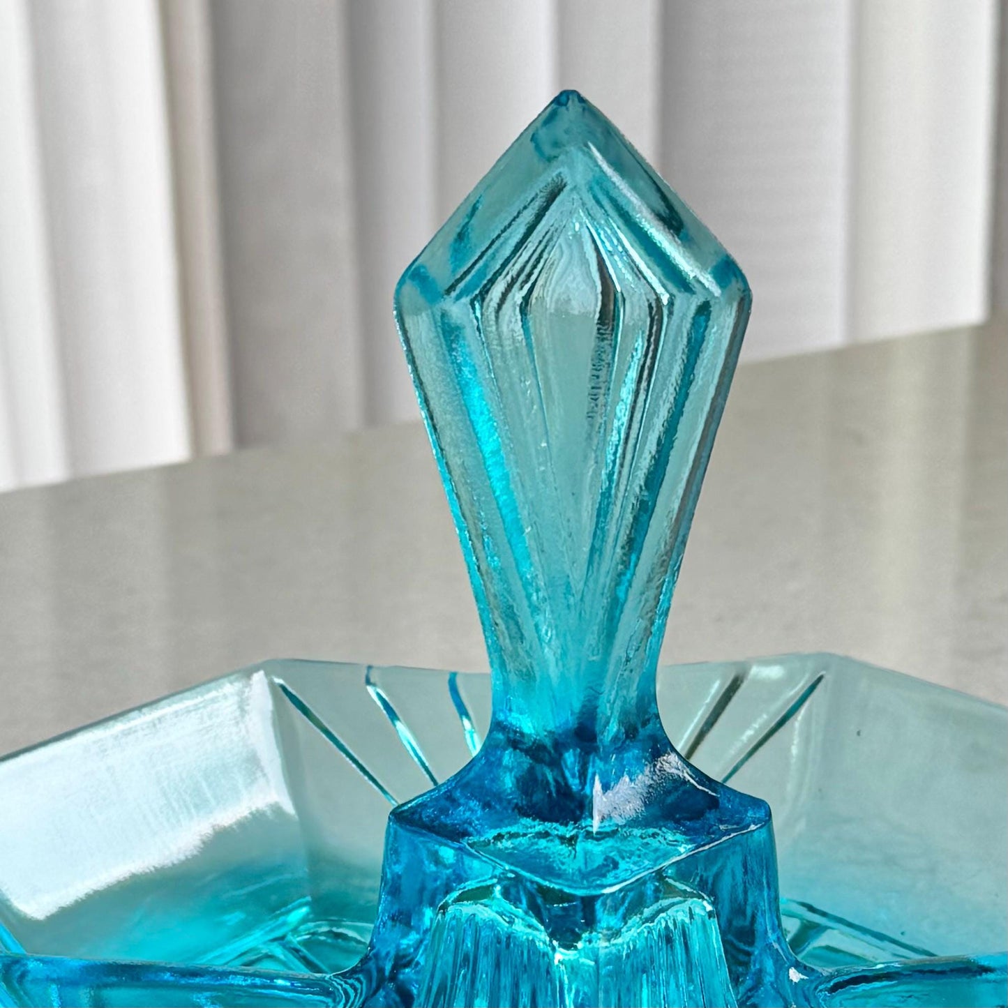 Vintage Indiana Glass Pyramid Blue Four-Part Relish Dish with Center Handle (circa 1974 - 1975)