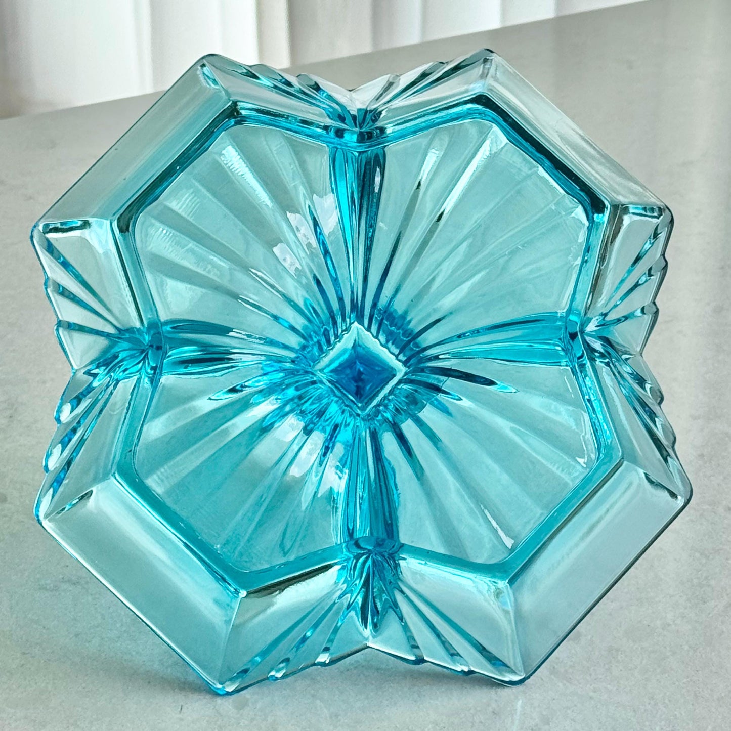 Vintage Indiana Glass Pyramid Blue Four-Part Relish Dish with Center Handle (circa 1974 - 1975)