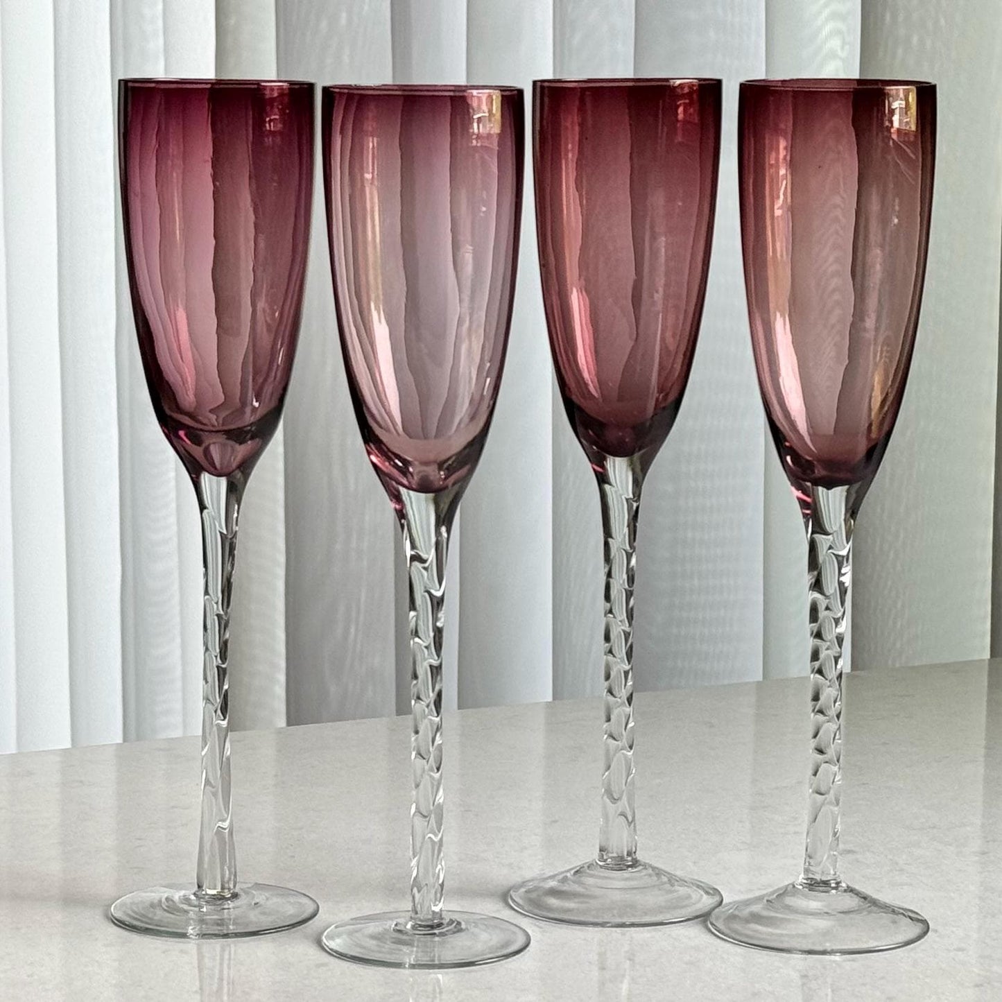 Vintage Amethyst Twisted Stem Glasses - Set of 4