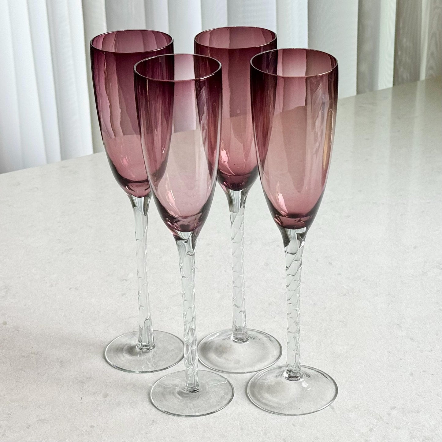Vintage Amethyst Twisted Stem Glasses - Set of 4