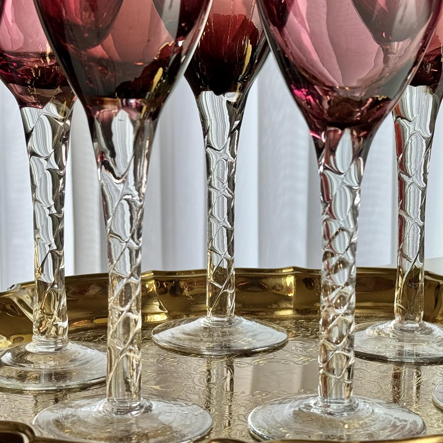 Vintage Amethyst Twisted Stem Glasses - Set o 8