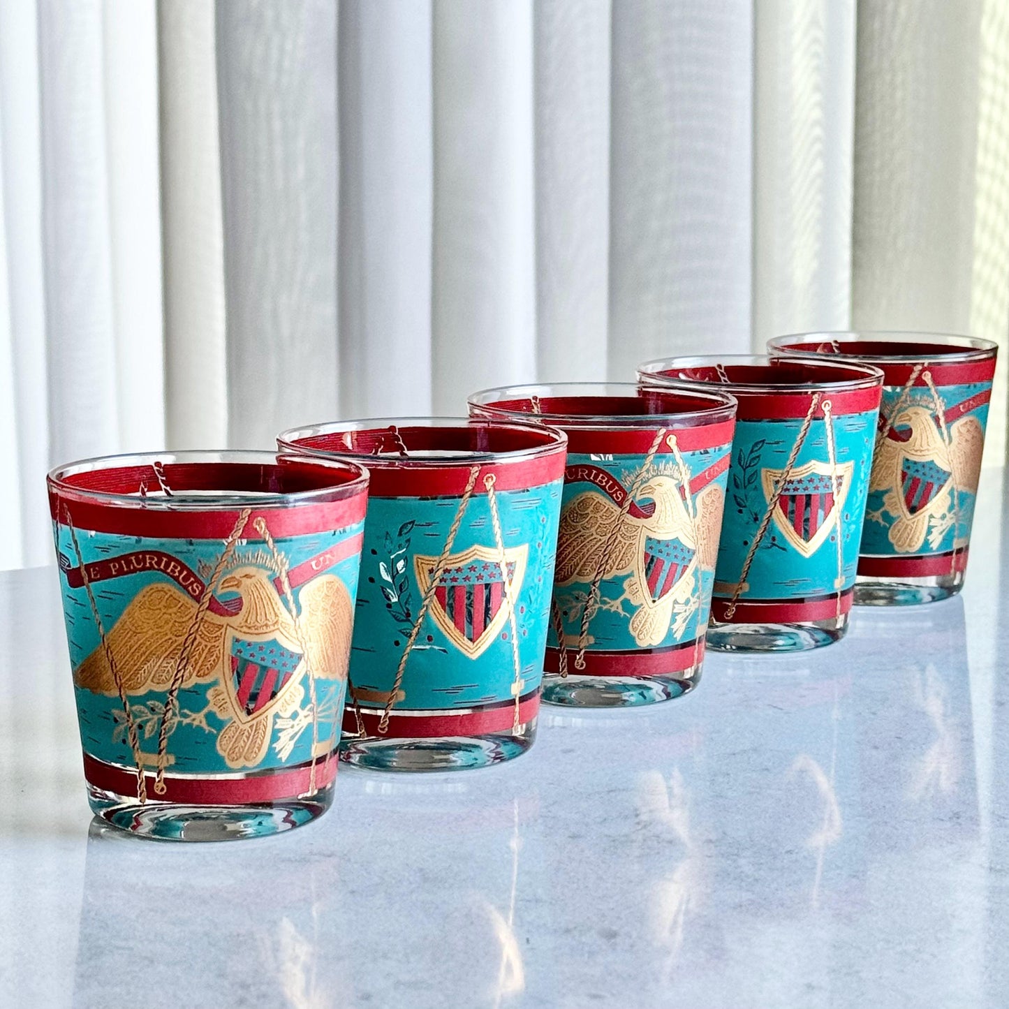 Vintage Cera E Pluribus Unum Regimental Drum Glasses - Set of 5