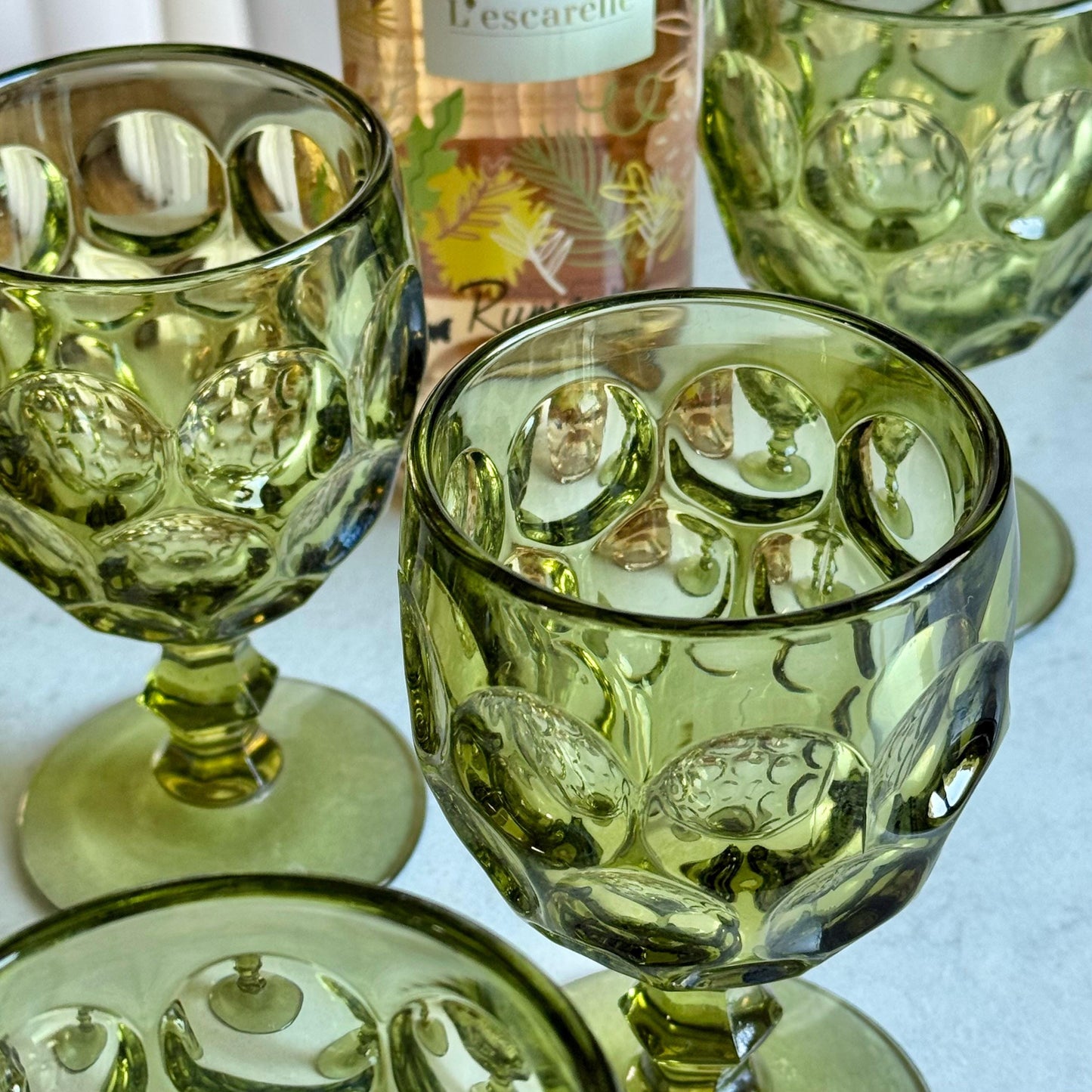 Vintage Imperial Provincial Green Thumbprint Glasses (circa 1966 - 1979) - Set of 6