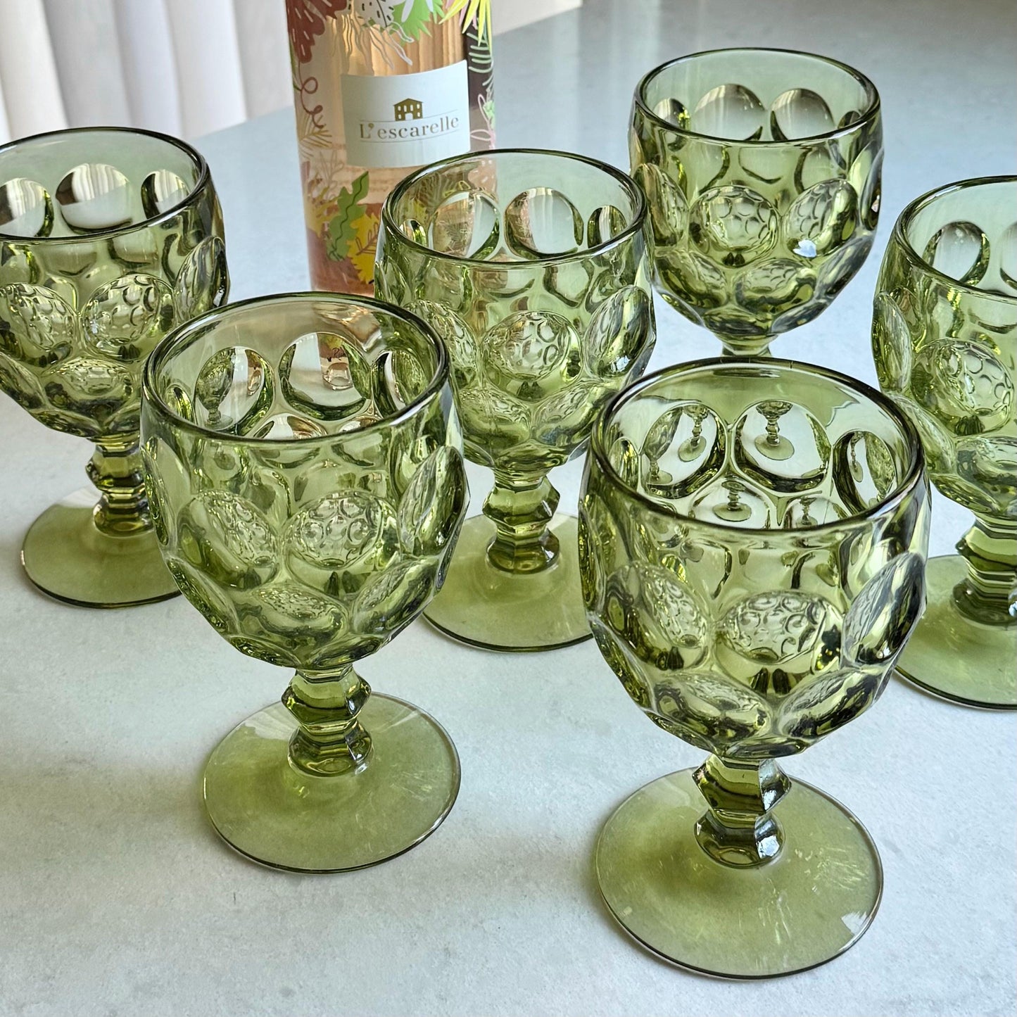 Vintage Imperial Provincial Green Thumbprint Glasses (circa 1966 - 1979) - Set of 6