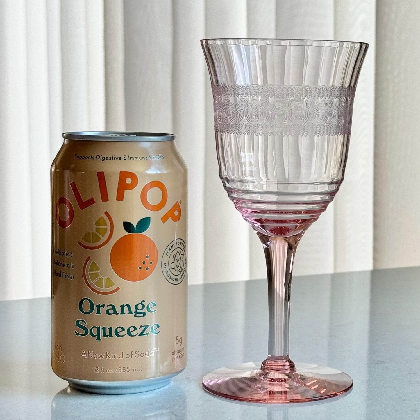 Vintage Pink Needle Etched Optic Panel Glasses - Set of 6