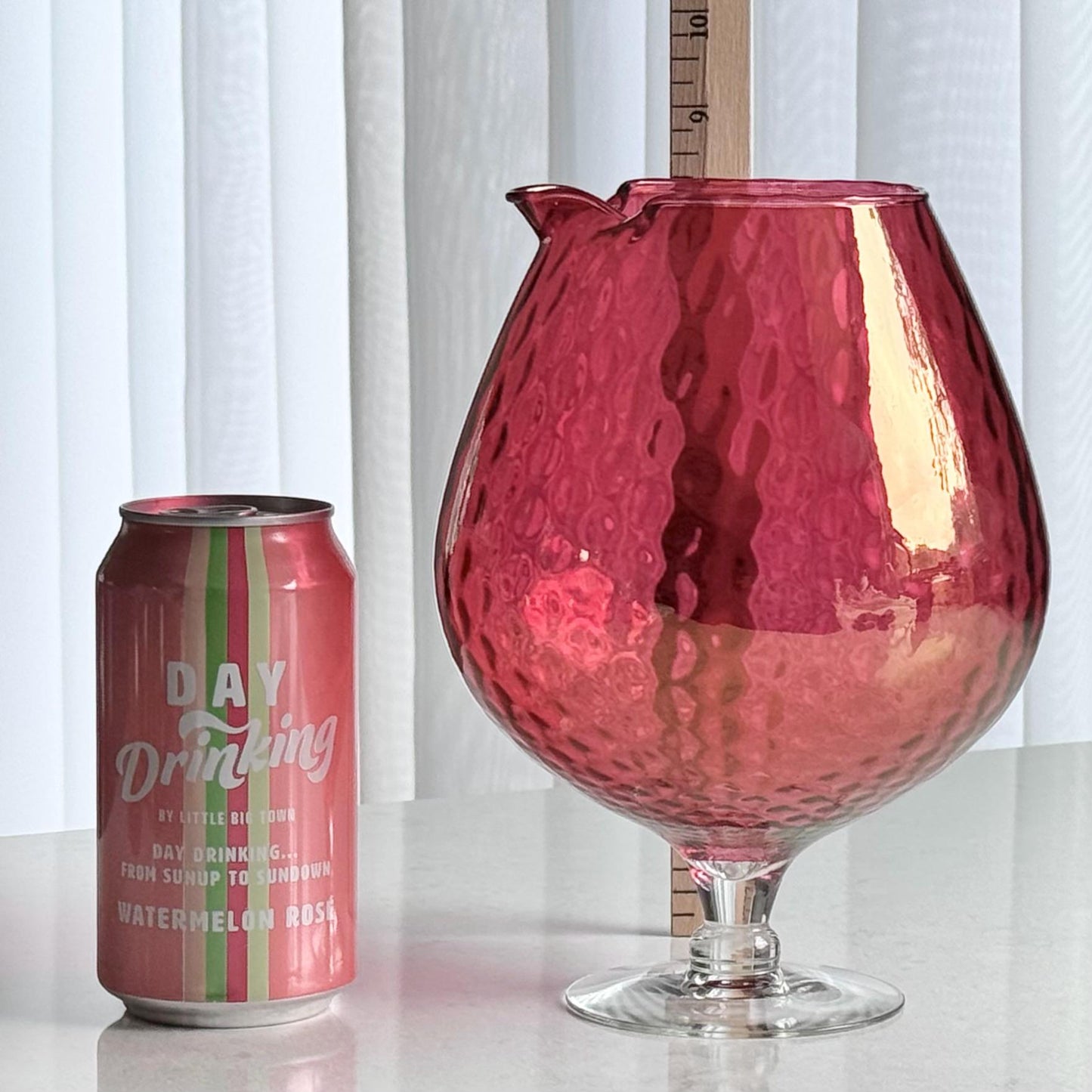 Vintage Cranberry Diamond Optic Carafe and 6 Glasses