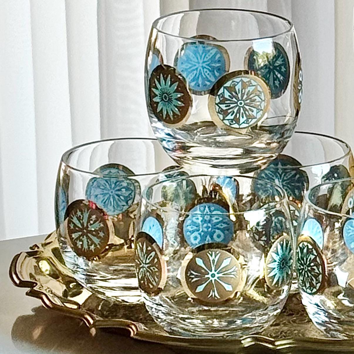Vintage Culver Carnival Roly Poly Glasses - Set of 7