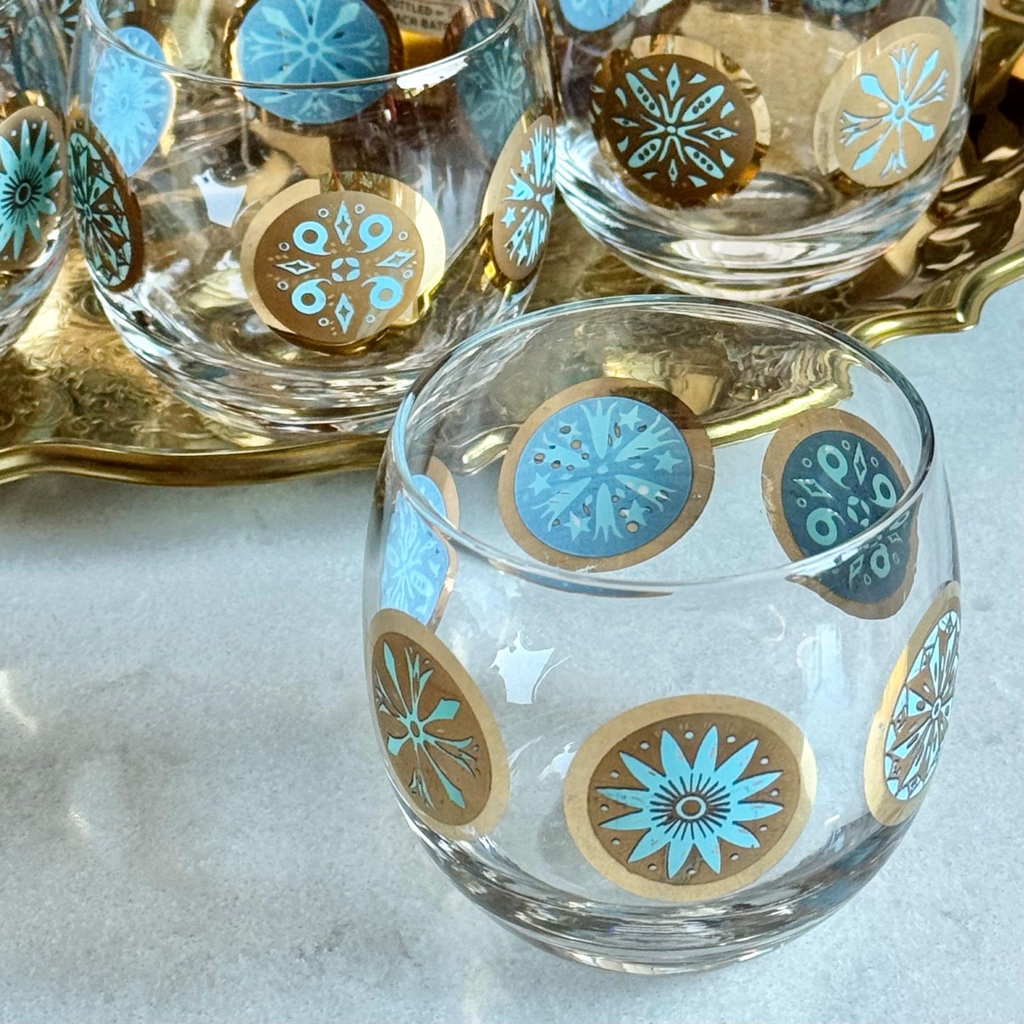 Vintage Culver Carnival Roly Poly Glasses - Set of 7