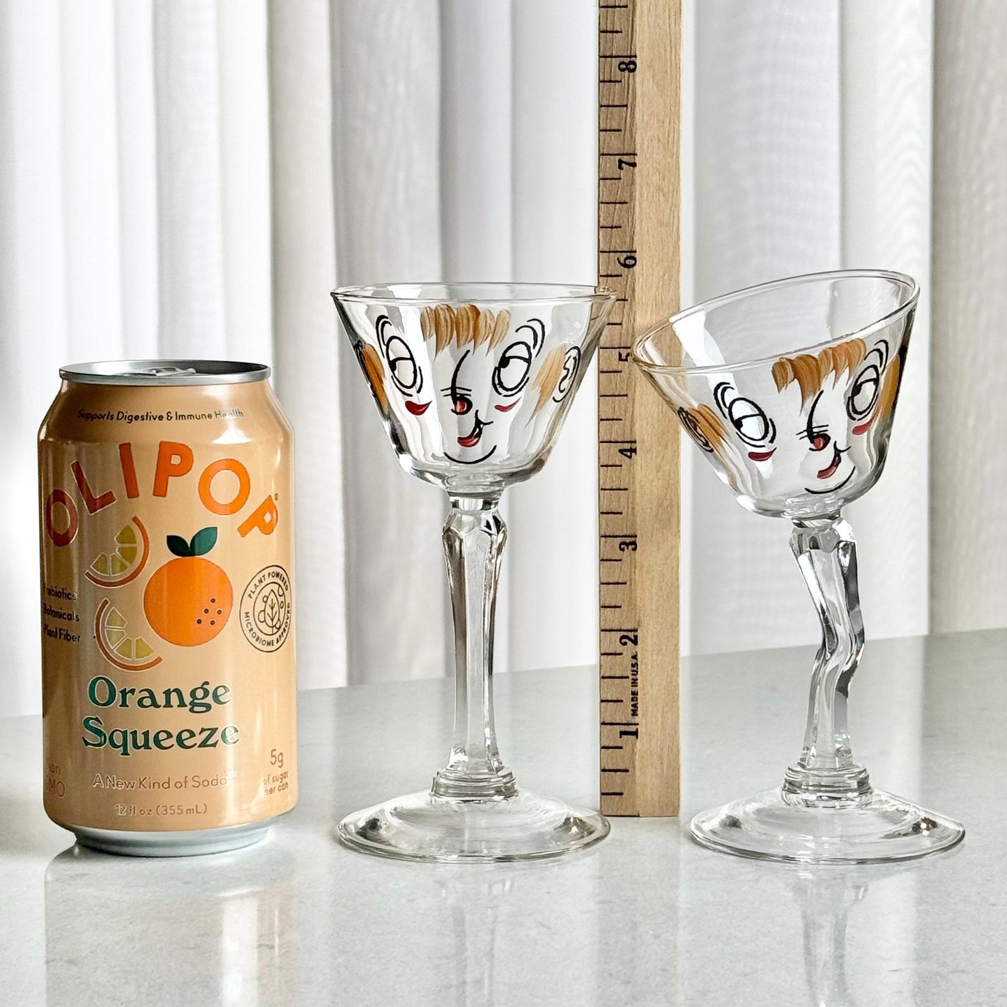 Vintage Gay Fad Studios Tipsy Beau Brummel Martini Cocktail Glasses - Set of 7