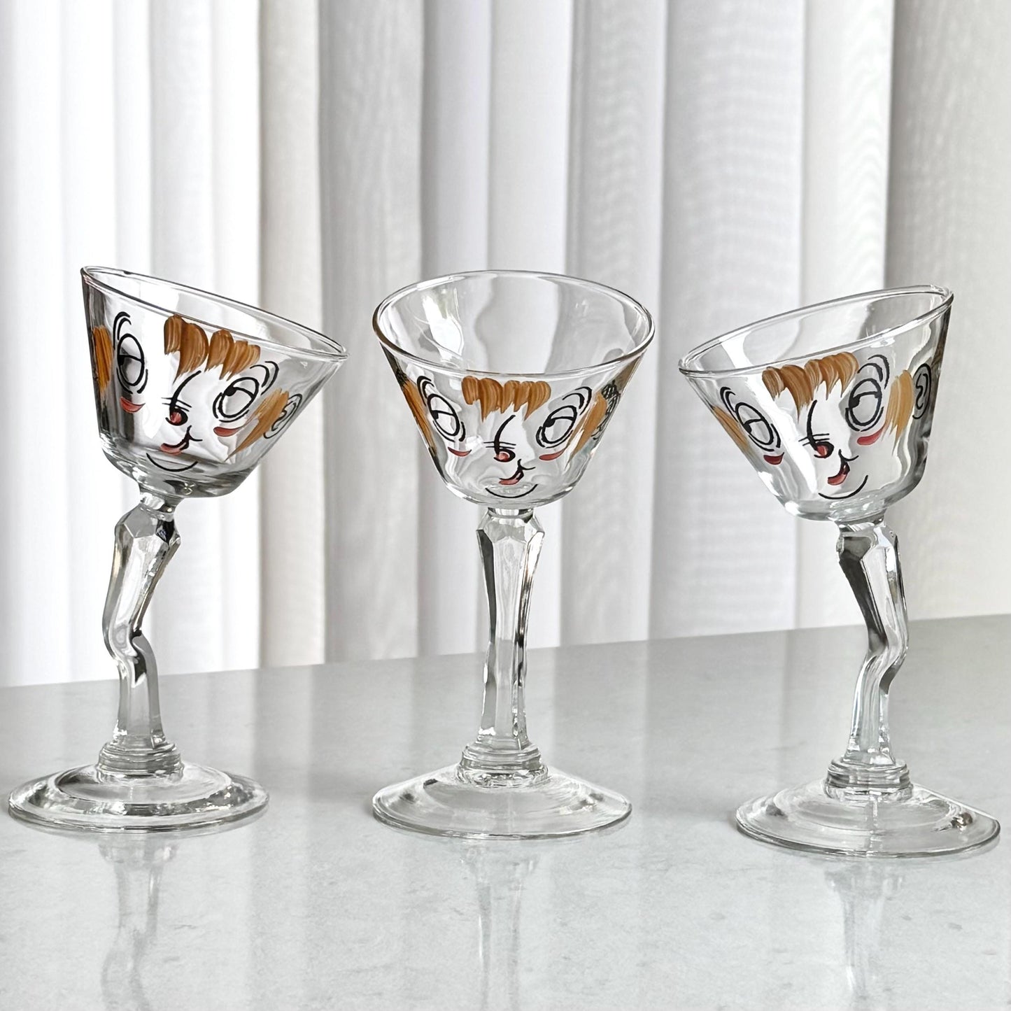 Vintage Gay Fad Studios Tipsy Beau Brummel Martini Cocktail Glasses - Set of 7