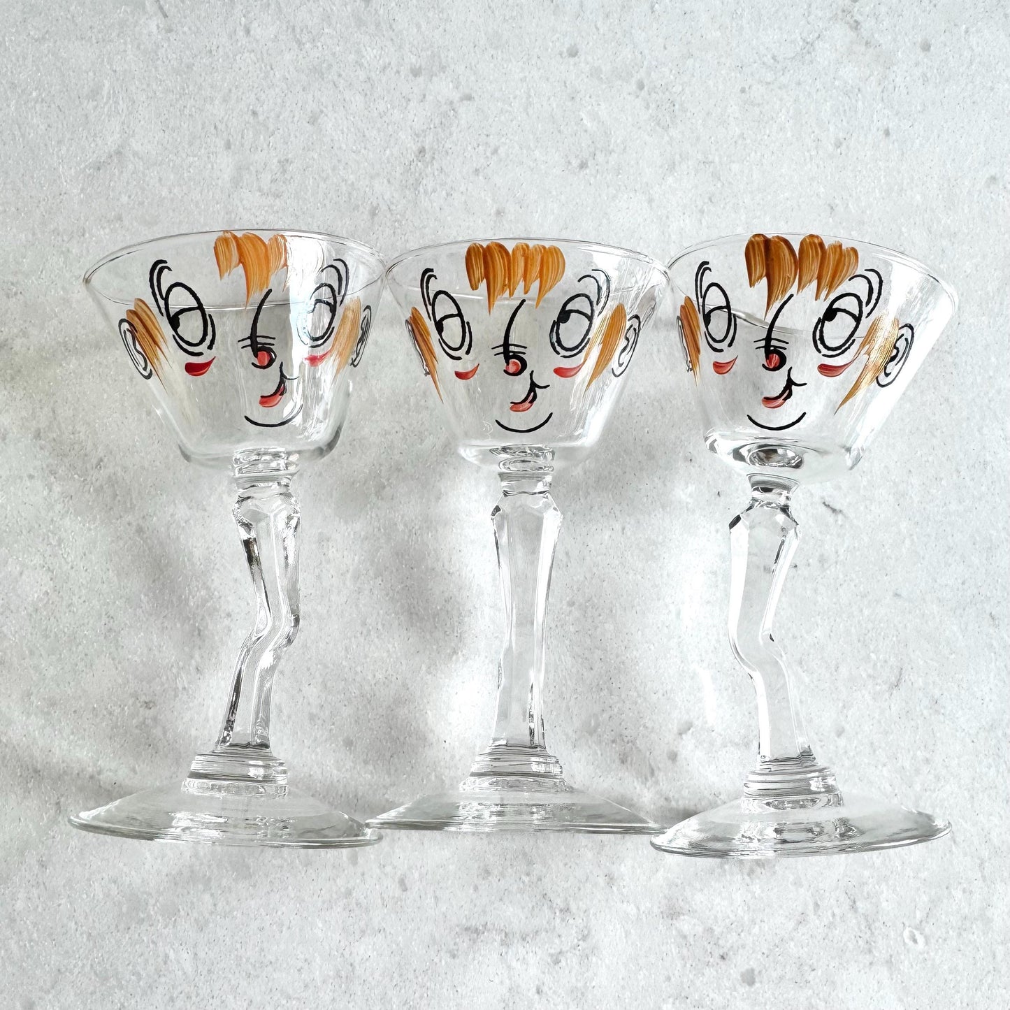 Vintage Gay Fad Studios Tipsy Beau Brummel Martini Cocktail Glasses - Set of 7