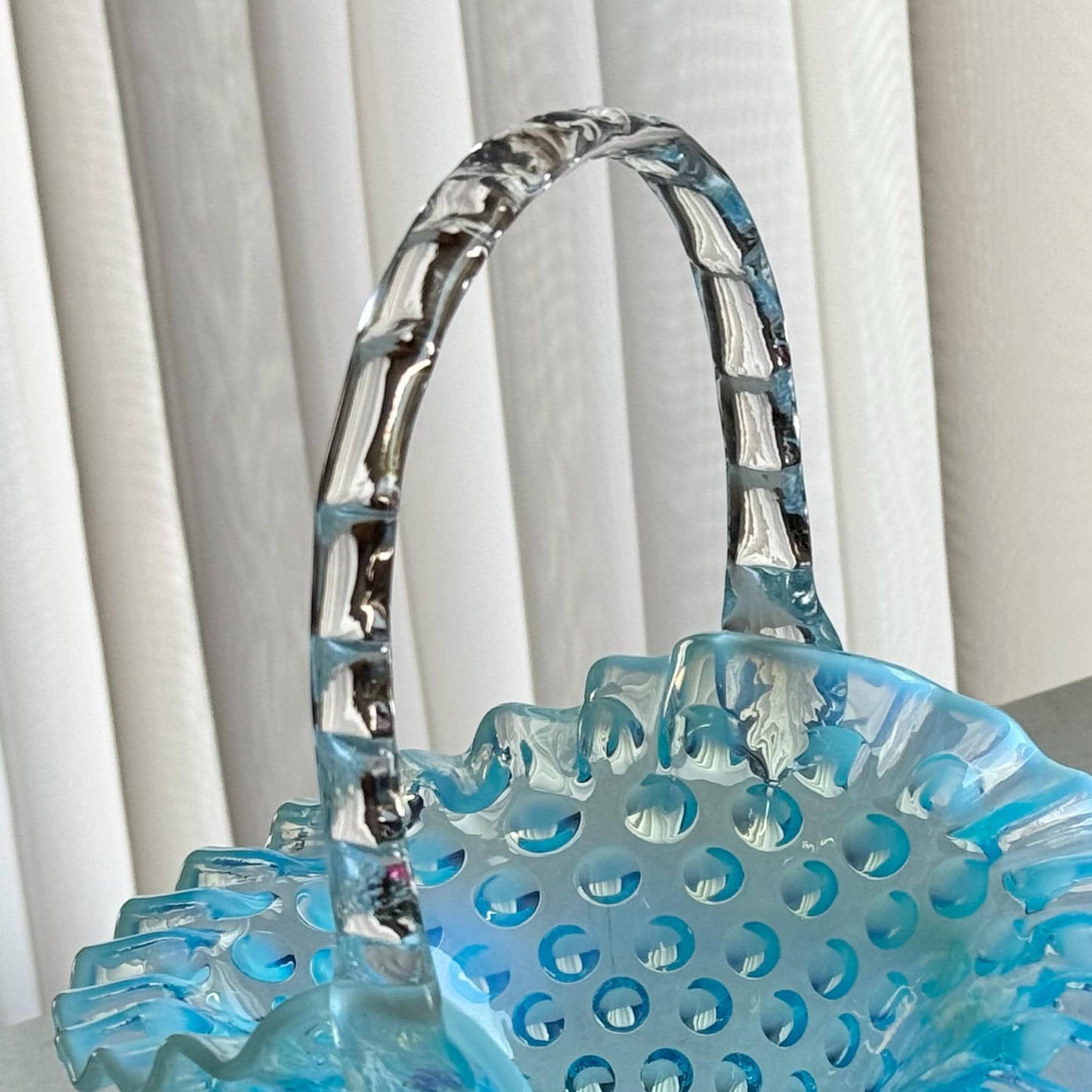 Vintage Fenton Blue Opalescent Large 12 Inch Basket (circa 1939 - 1955)