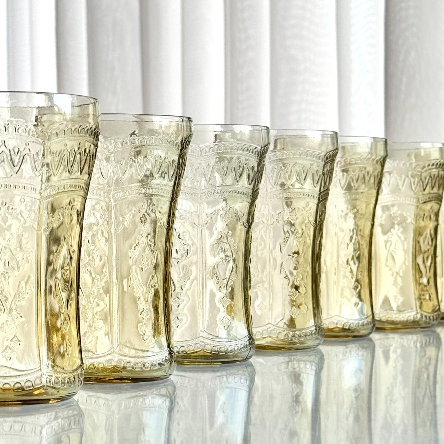 Vintage Federal Glass Patrician Amber Large 14 Ounce Tumblers (circa 1933-1937) - Set of 7