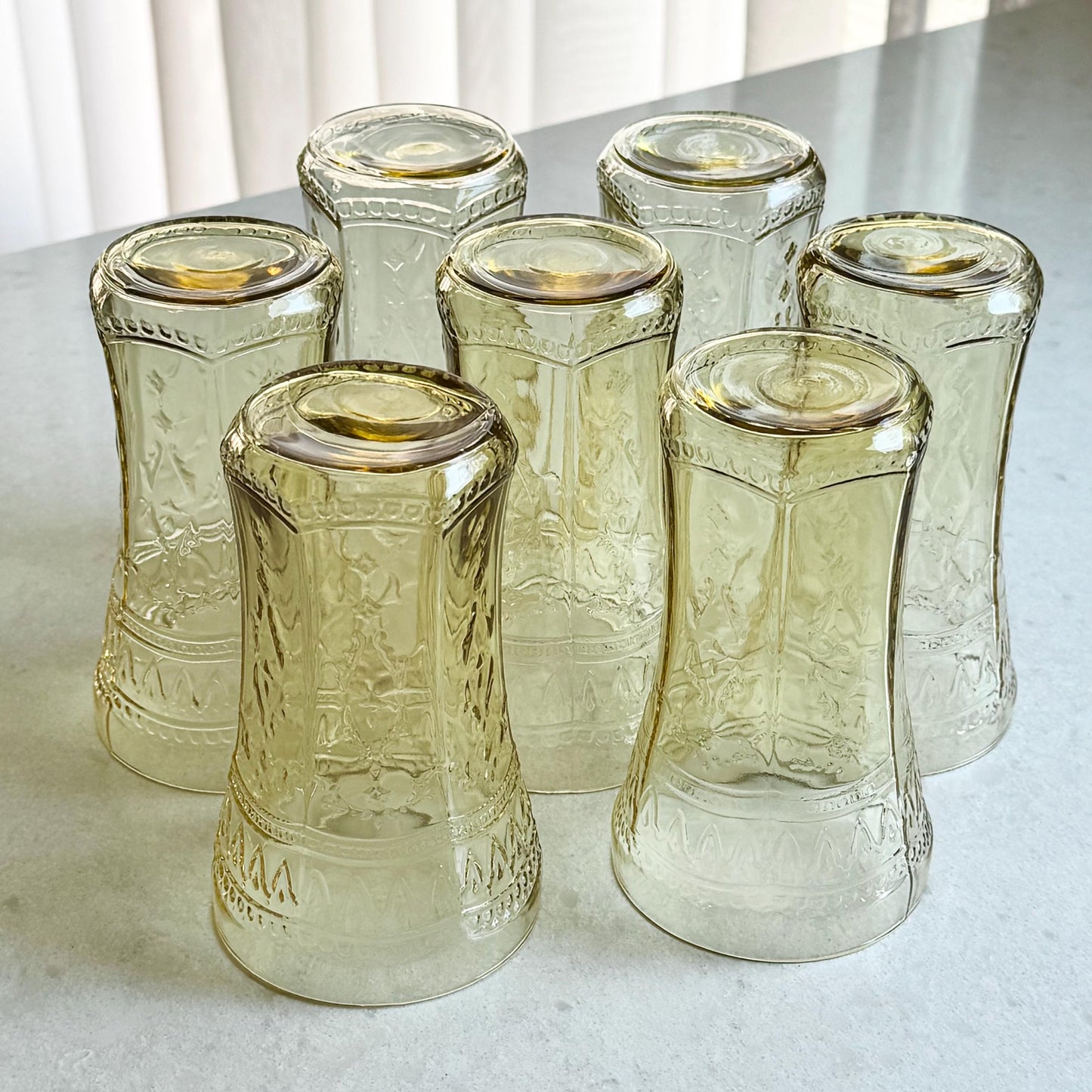 Vintage Federal Glass Patrician Amber Large 14 Ounce Tumblers (circa 1933-1937) - Set of 7
