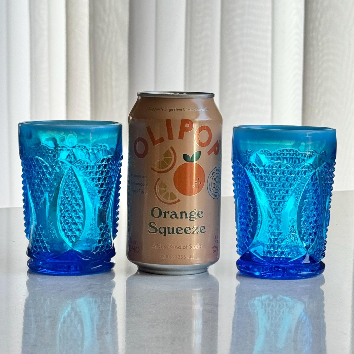 Vintage Westmoreland High Hob Blue Opalescent Tumblers - Set of 2 Glasses