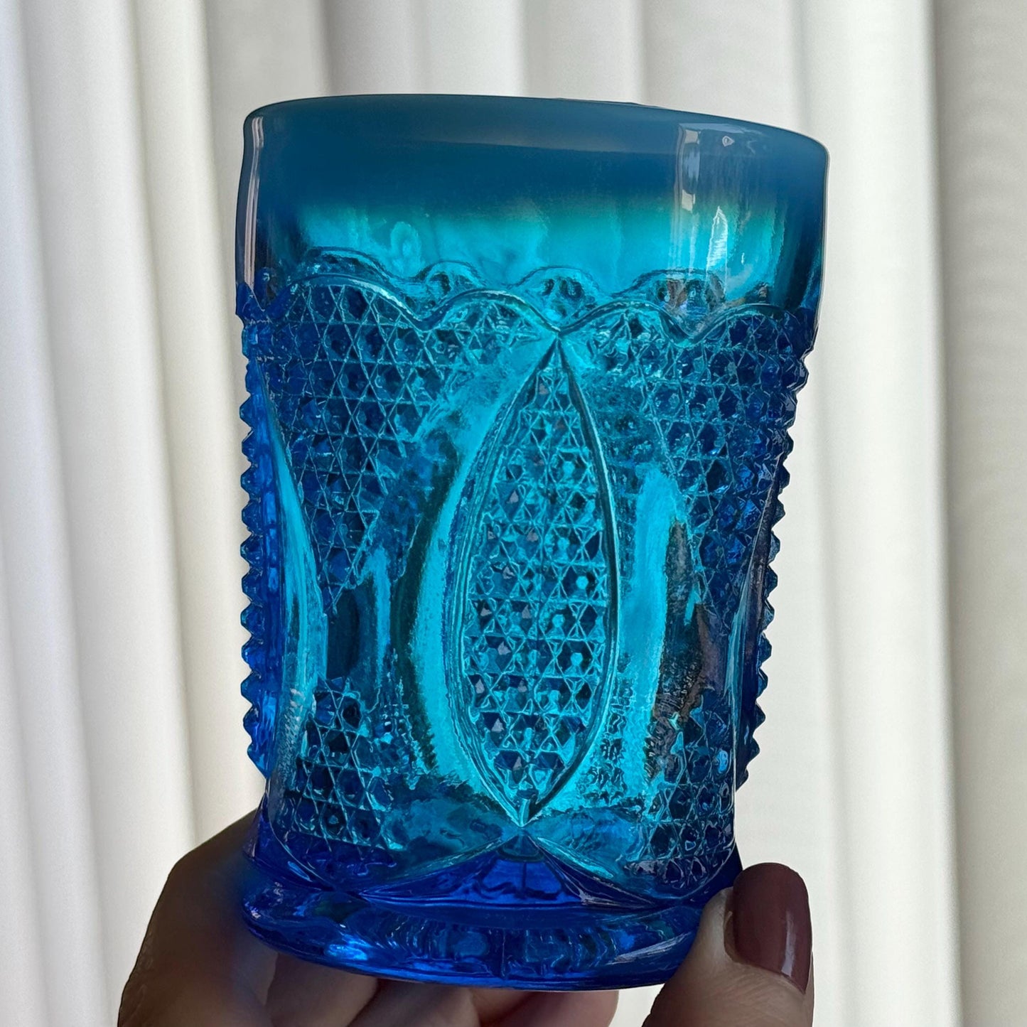 Vintage Westmoreland High Hob Blue Opalescent Tumblers - Set of 2 Glasses
