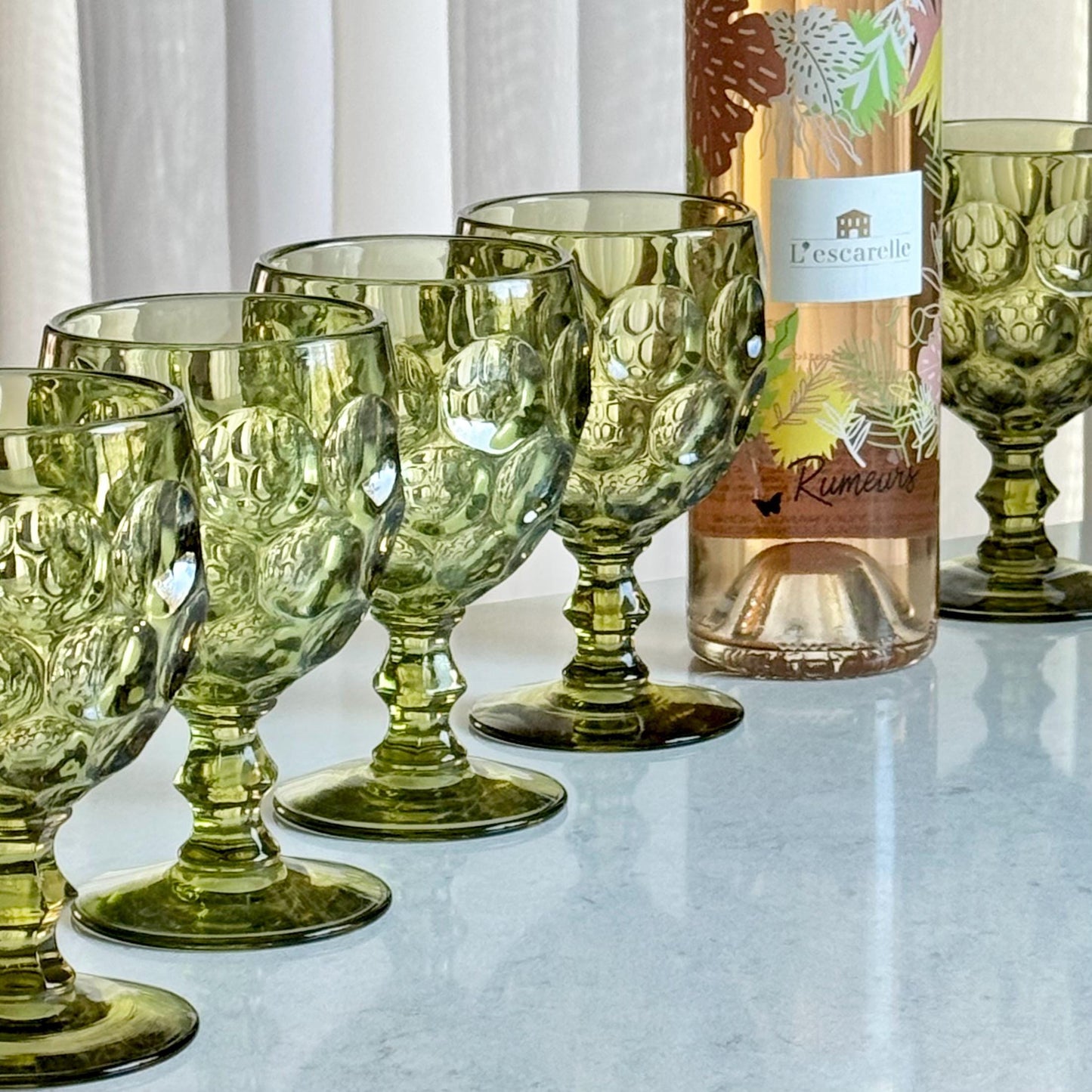 Vintage Imperial Provincial Green Thumbprint Glasses (circa 1966 - 1979) - Set of 6