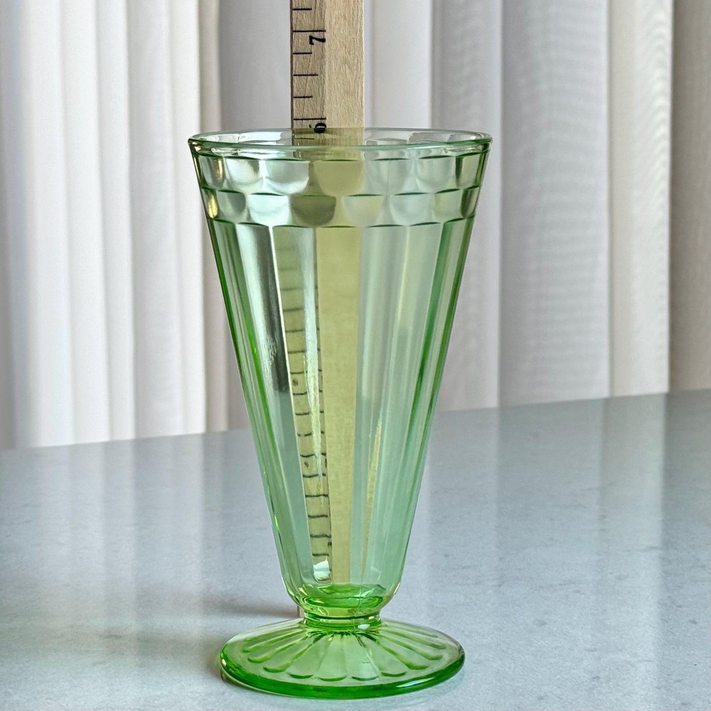 Vintage Green Uranium Glass Footed Tumblers / Parfaits - Set of 10