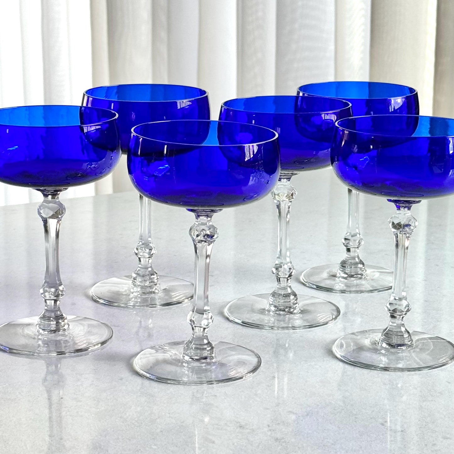 Vintage Cobalt Blue Glasses - Set of 6 Coupes