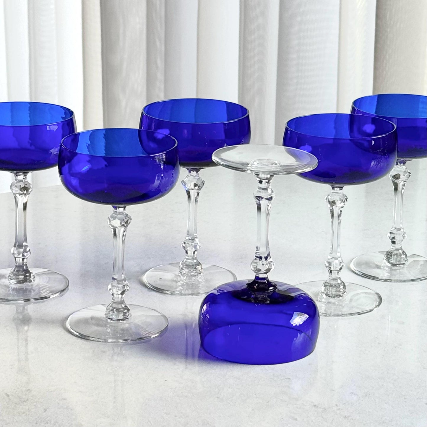 Vintage Cobalt Blue Glasses - Set of 6 Coupes