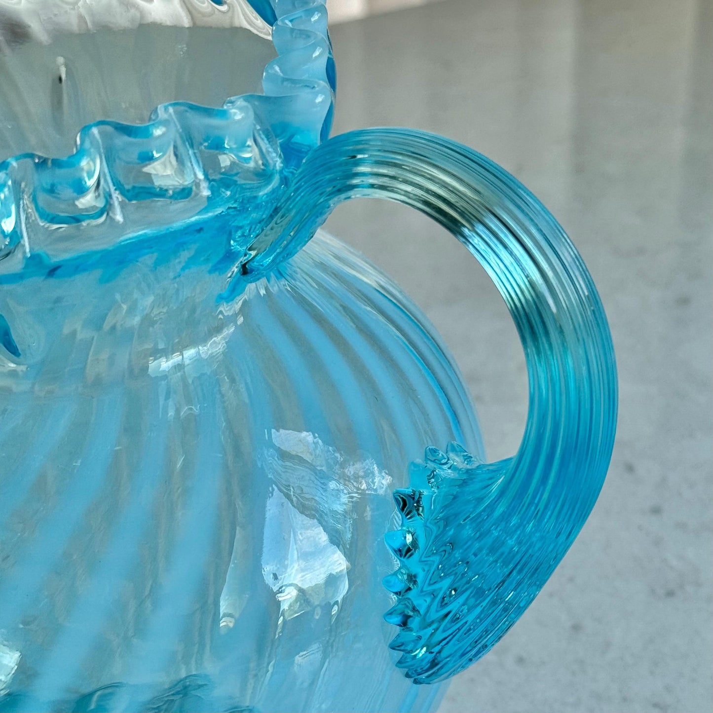 Vintage Fenton Blue Opalescent Large Spiral Swirl Pitcher
