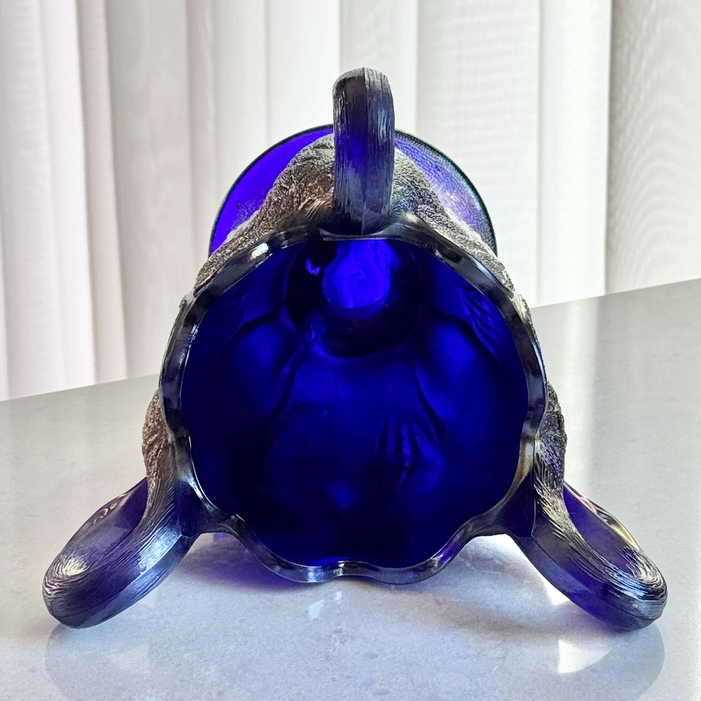 Vintage Imperial Glass Aurora Jewels Carnival Blue Swan Vase