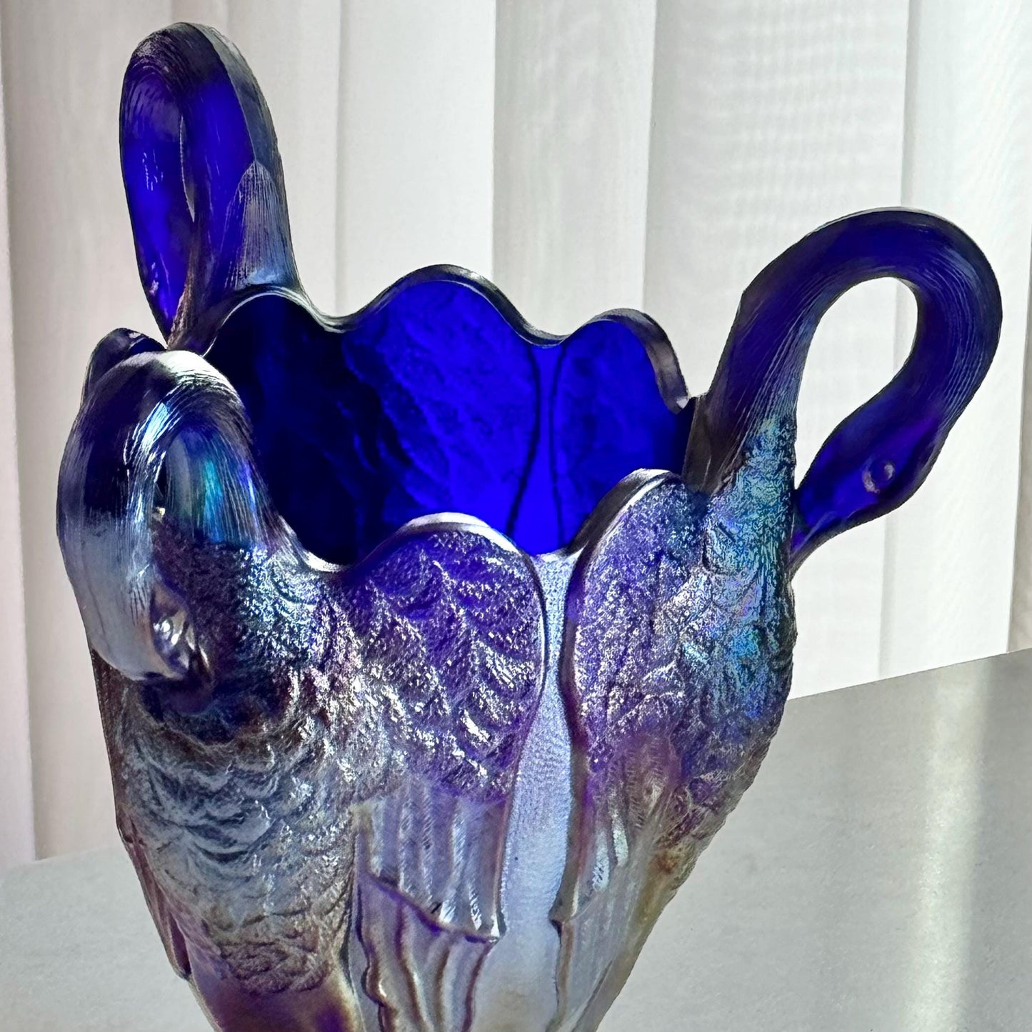 Vintage Imperial Glass Aurora Jewels Carnival Blue Swan Vase
