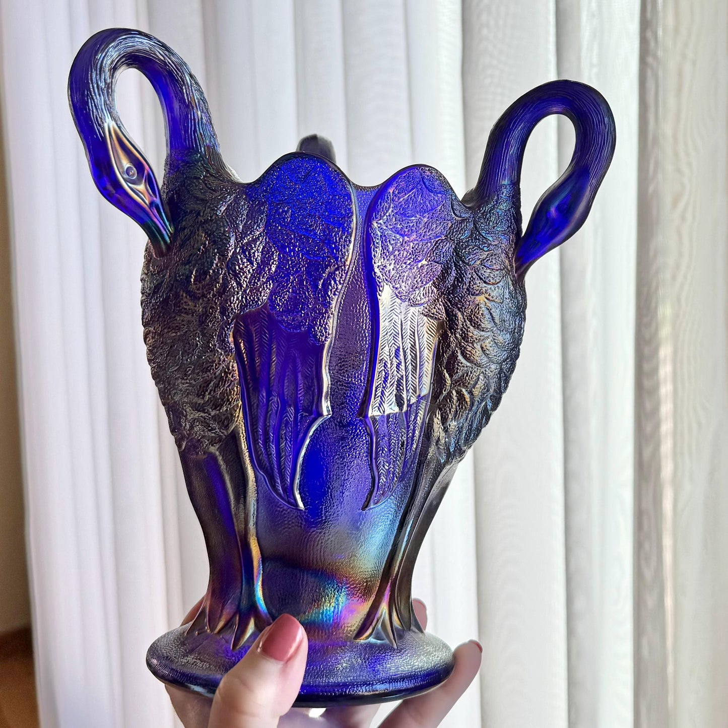 Vintage Imperial Glass Aurora Jewels Carnival Blue Swan Vase