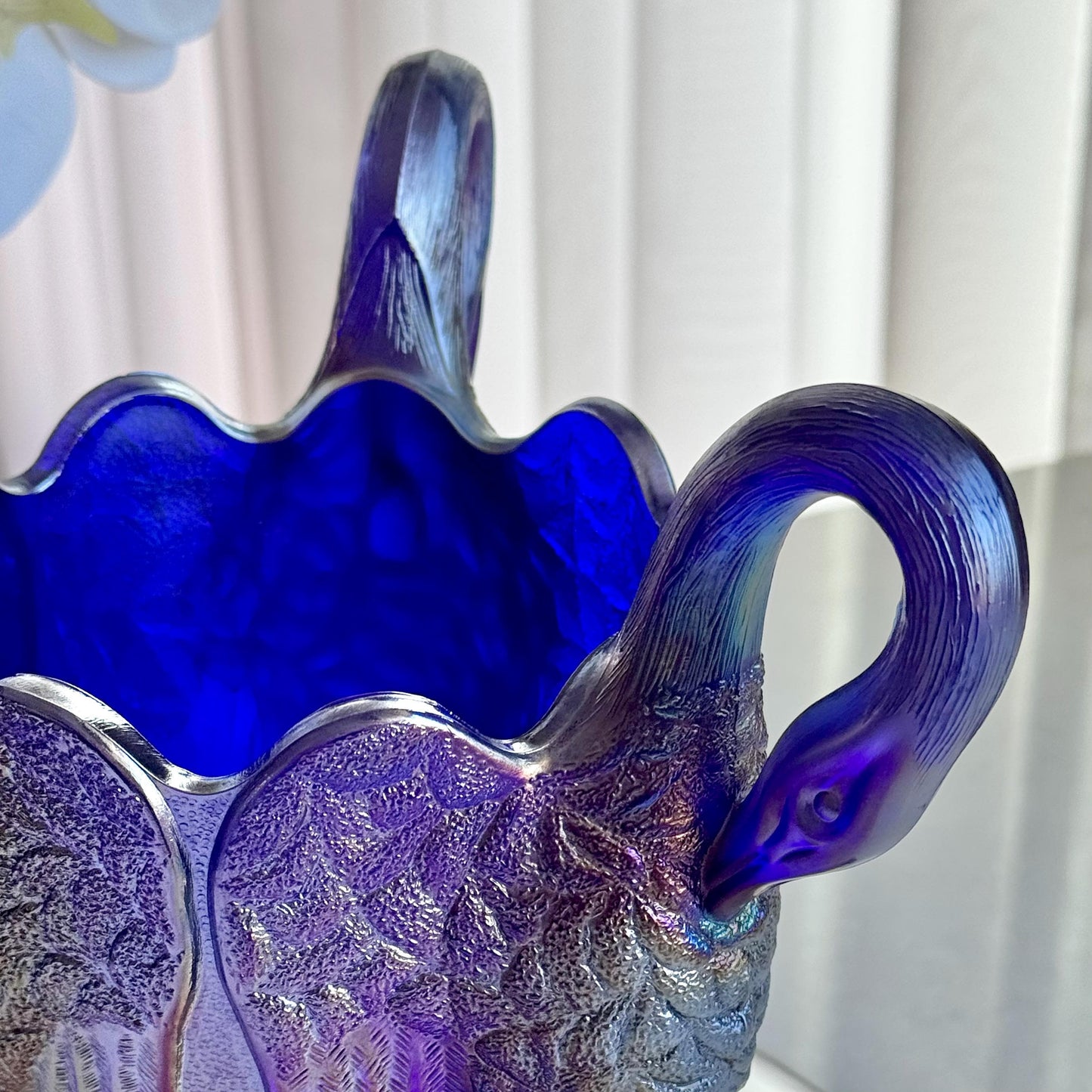 Vintage Imperial Glass Aurora Jewels Carnival Blue Swan Vase