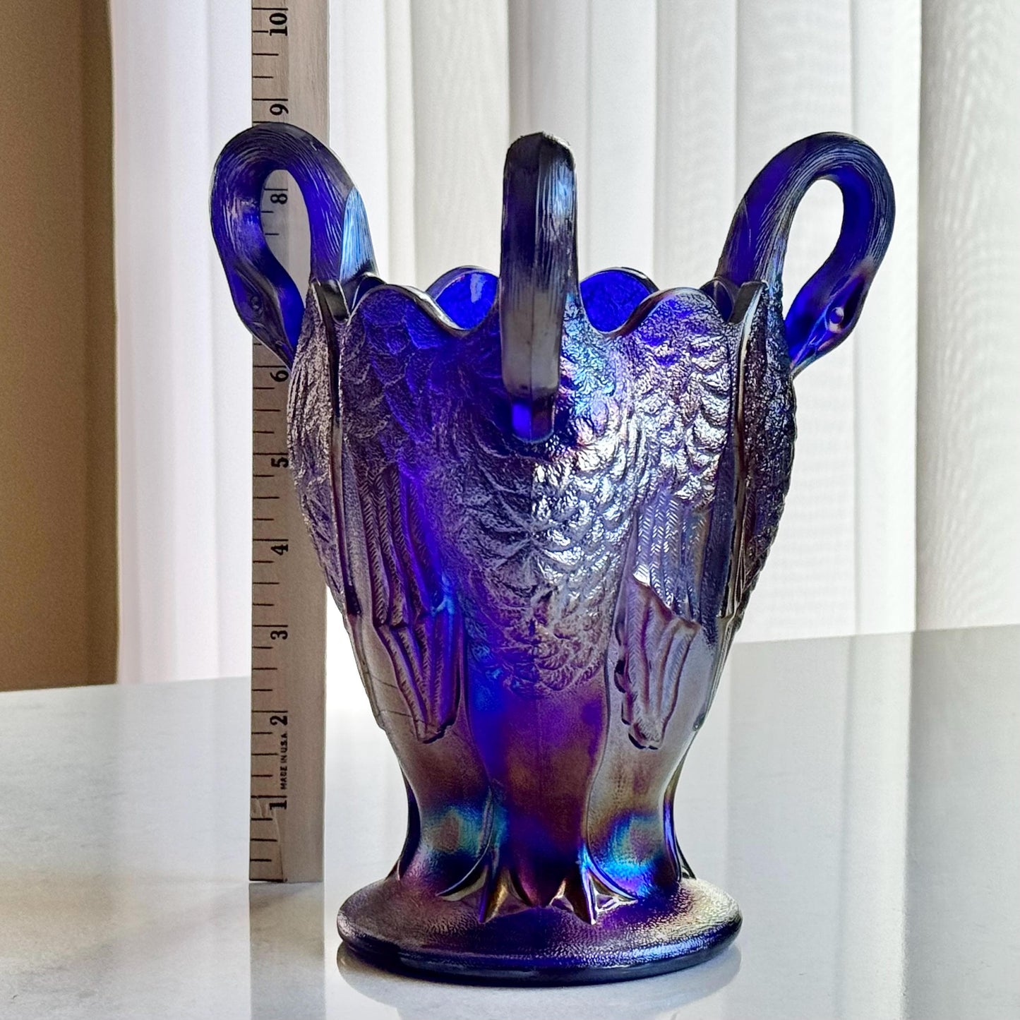 Vintage Imperial Glass Aurora Jewels Carnival Blue Swan Vase