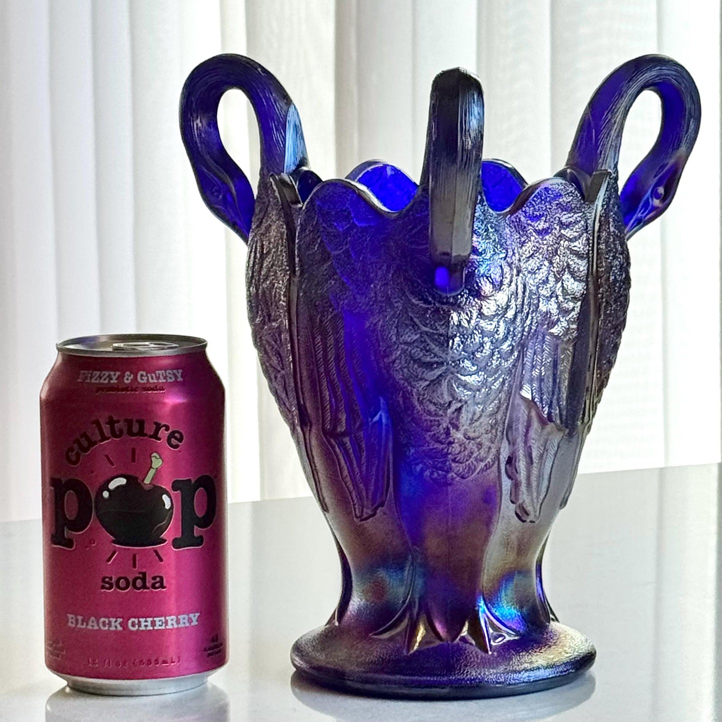 Vintage Imperial Glass Aurora Jewels Carnival Blue Swan Vase