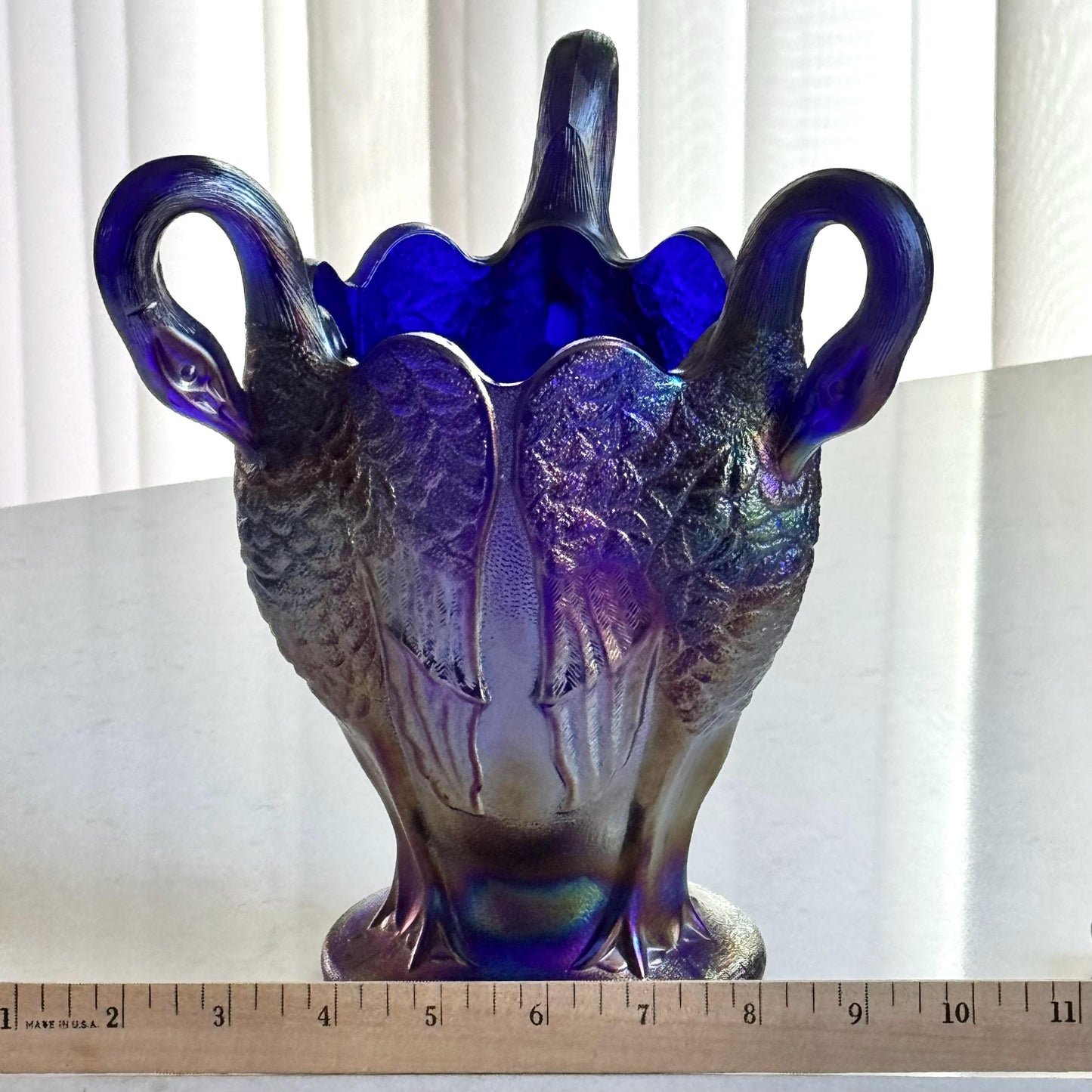 Vintage Imperial Glass Aurora Jewels Carnival Blue Swan Vase