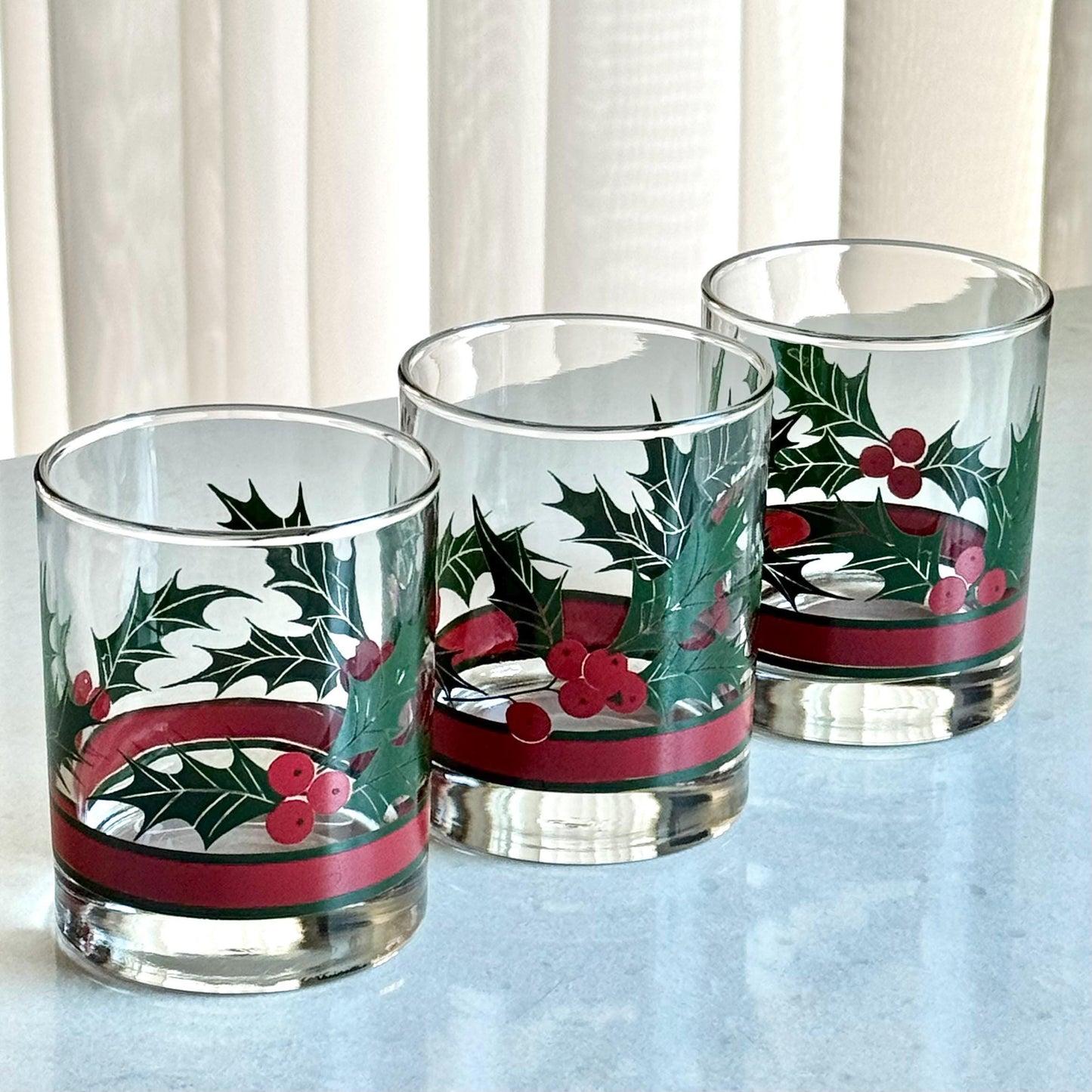 Vintage Libbey Holly and Berries Glasses - Set of 7