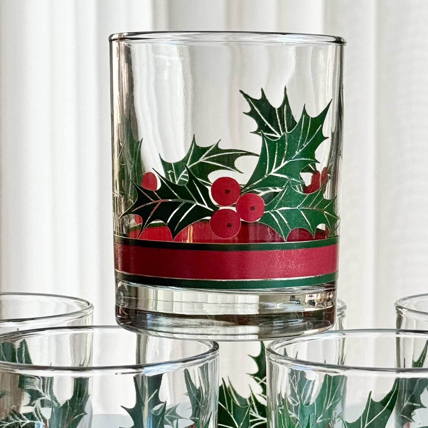 Vintage Libbey Holly and Berries Glasses - Set of 7