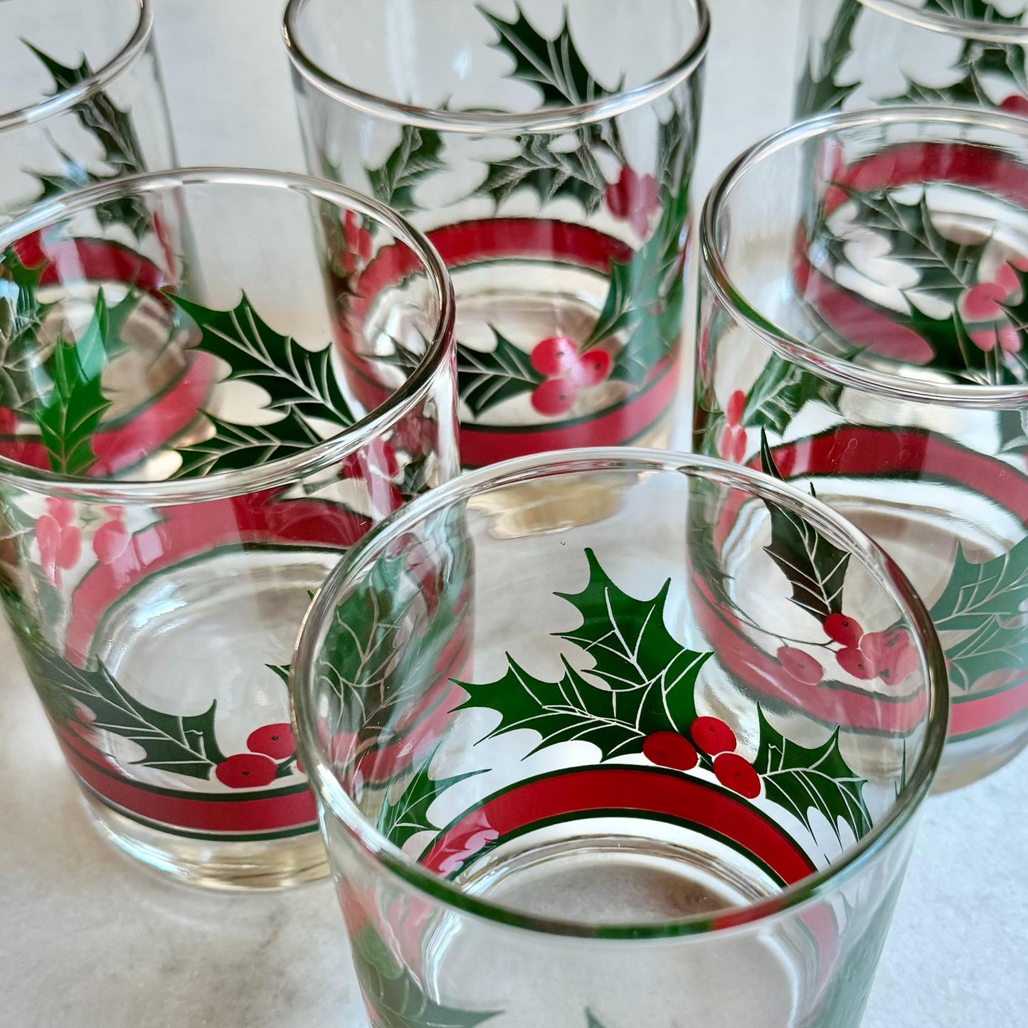Vintage Libbey Holly and Berries Glasses - Set of 7