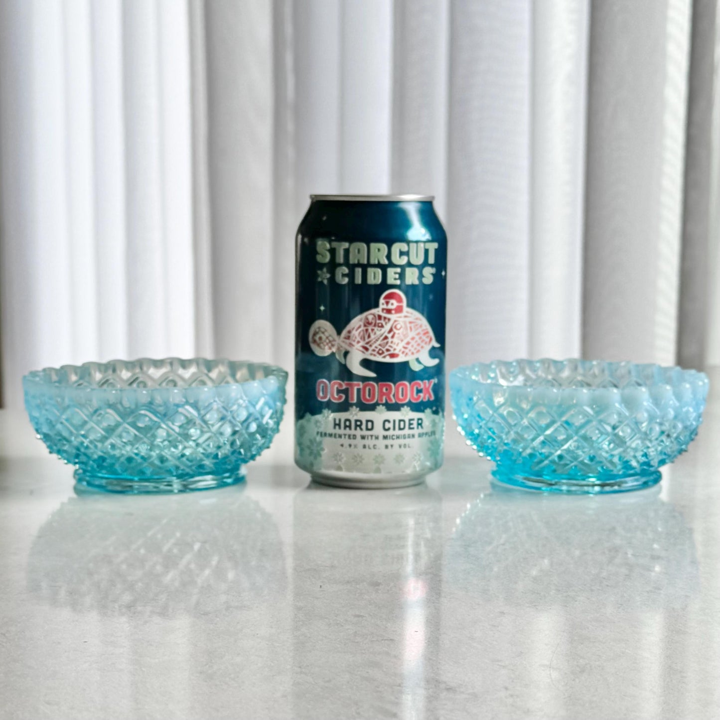 Vintage Fenton Diamond Lace Blue Opalescent Candle Holders (circa 1949 - 1954) - Set of 2